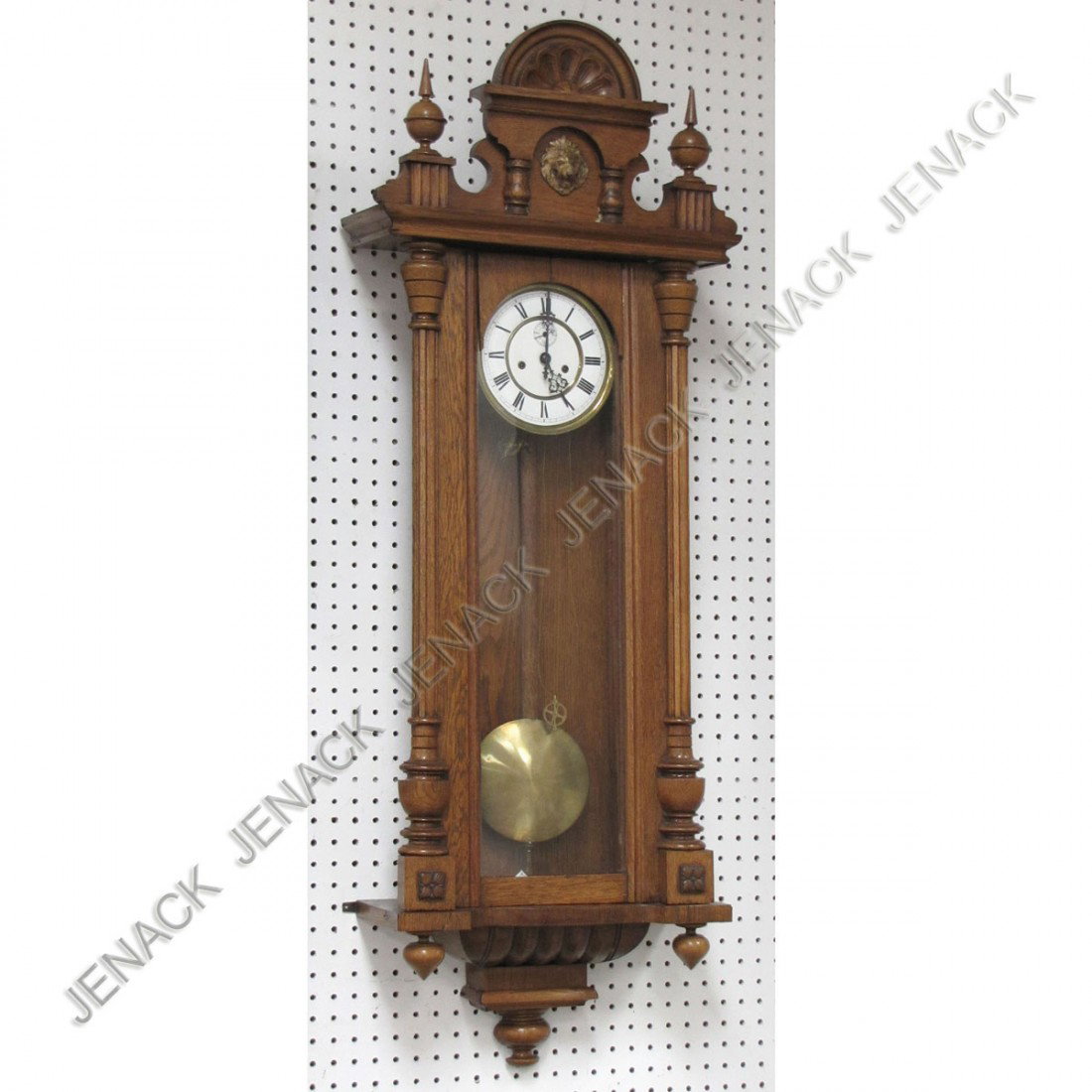 VINTAGE GUSTAV BECKER OAK VIENNA WALL CLOCK: VINTAGE GUSTAV BECKER OAK VIENNA REGULATOR WALL CLOCK. HEIGHT 49"