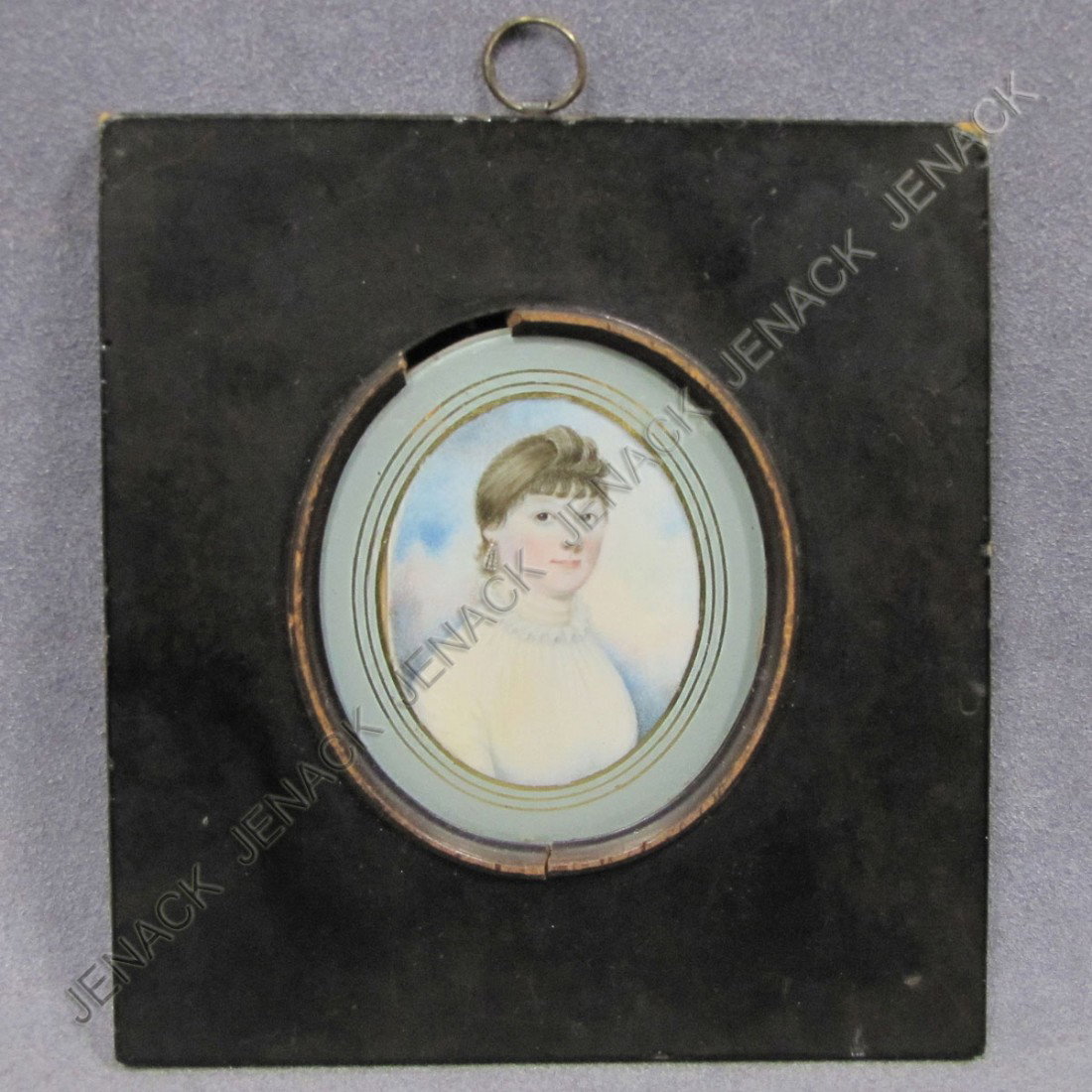 ENGLISH SCHOOL (19TH CENTURY) PORTRAIT MINIATURE: ENGLISH SCHOOL (19TH CENTURY) PORTRAIT MINIATURE WATERCOLOR, ON IVORY, YOUNG WOMAN. FRAMED AND GLAZED-5 3/8 X 4 7/8" **CANNOT EXPORT IVORY**