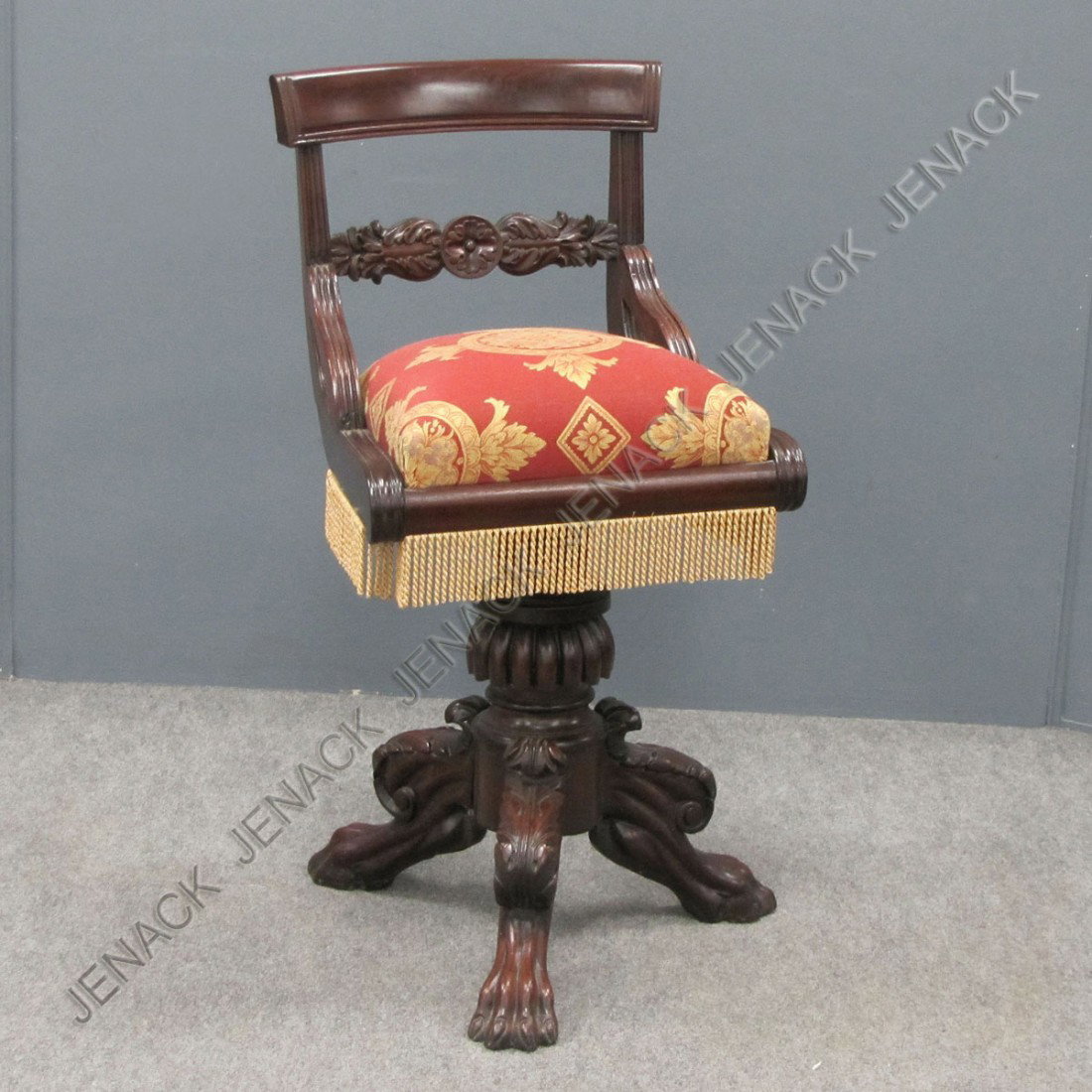 EMPIRE CARVED MAHOGANY HARP CHAIR, 19TH CENTURY : EMPIRE CARVED MAHOGANY HARP CHAIR, 19TH CENTURY. HEIGHT 30"