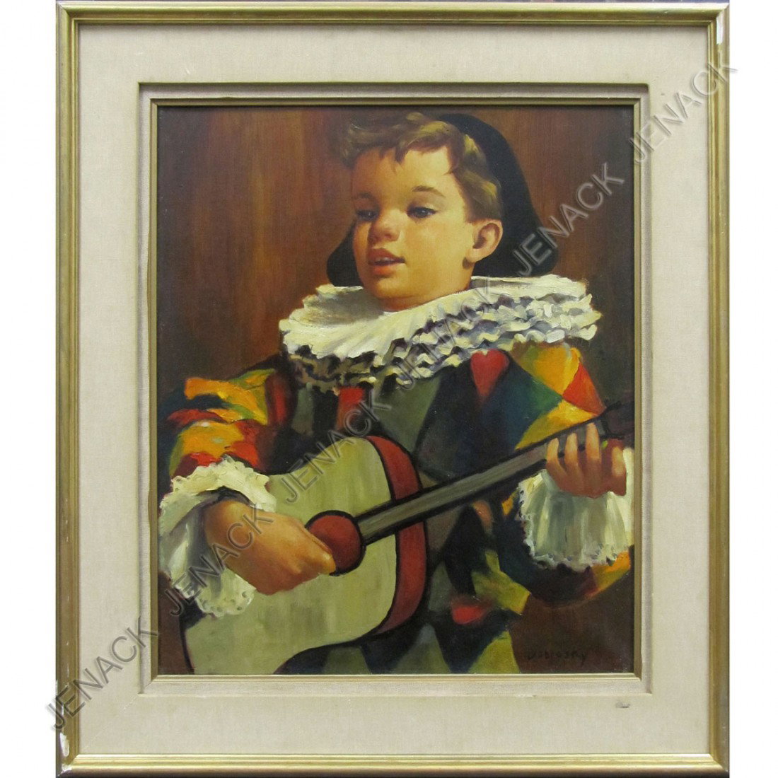 FRENCH SCHOOL (20TH CENTURY), OIL ON CANVAS : FRENCH SCHOOL (20TH CENTURY), OIL ON CANVAS, YOUNG MINSTREL, SIGNED DOBROSKY. 22 X 18"; FRAMED 28 X 25"