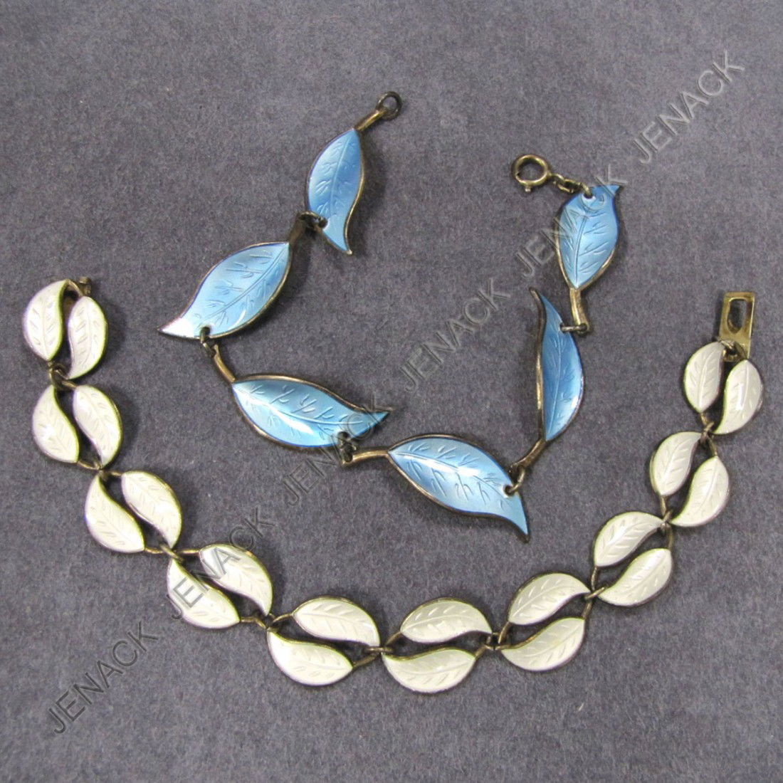 LOT (2) DAVID-ANDERSEN ENAMELED BRACELETS: LOT (2) DAVID-ANDERSEN ENAMELED STERLING LEAF-FORM BRACELETS, SIGNED. LENGTH 7 1/2"