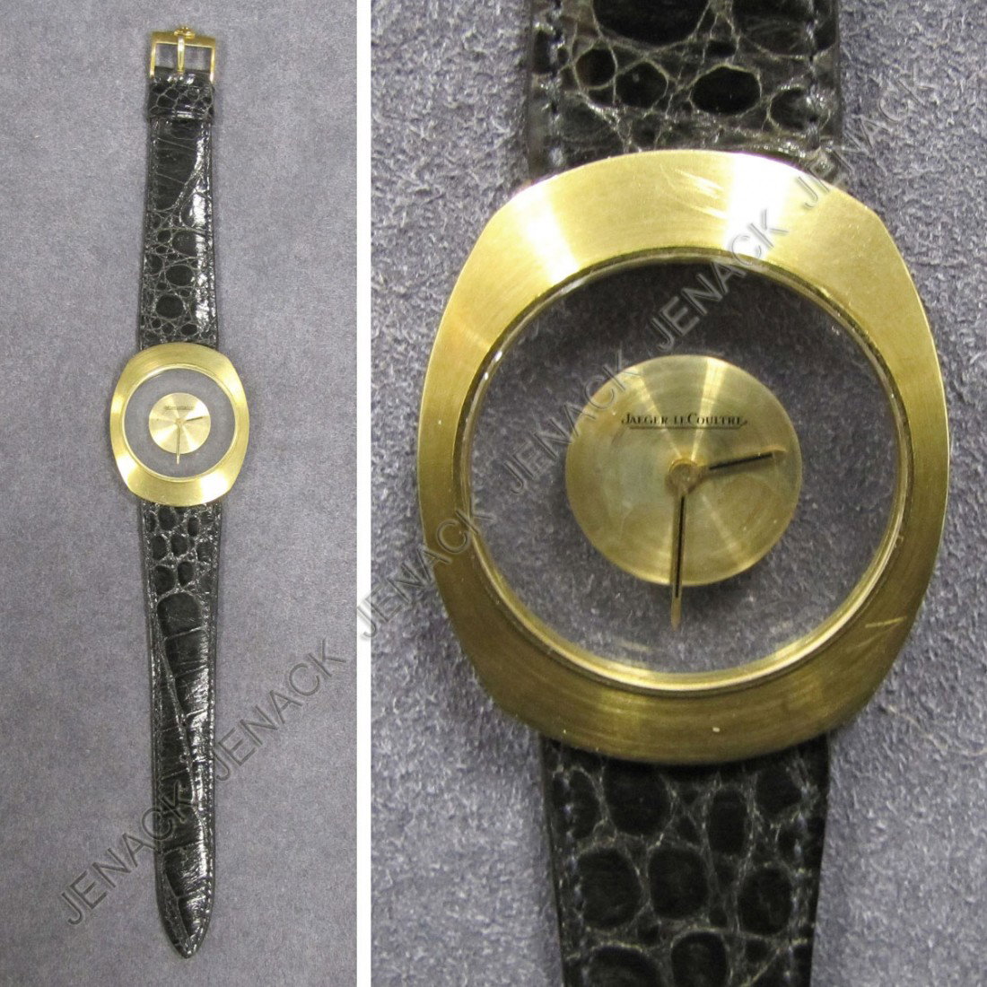 JAEGER LECOULTRE 18K 18-JEWEL TONNEAU WRISTWATCH: VINTAGE JAEGER LECOULTRE 18K 18-JEWEL TONNEAU "MYSTERY TYPE" WRISTWATCH, CASE #1217721. 39 X 33MM PROVENANCE: SOTHEBY'S NY, LOT #198