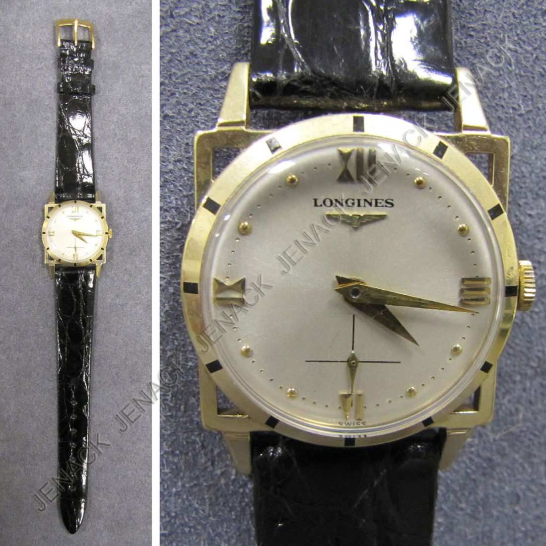 LONGINES 14K 17 JEWEL ENAMELED WRISTWATCH: VINTAGE LONGINES 14K YELLOW GOLD 17 JEWEL ENAMELED WRISTWATCH, C.1950'S. 28MM