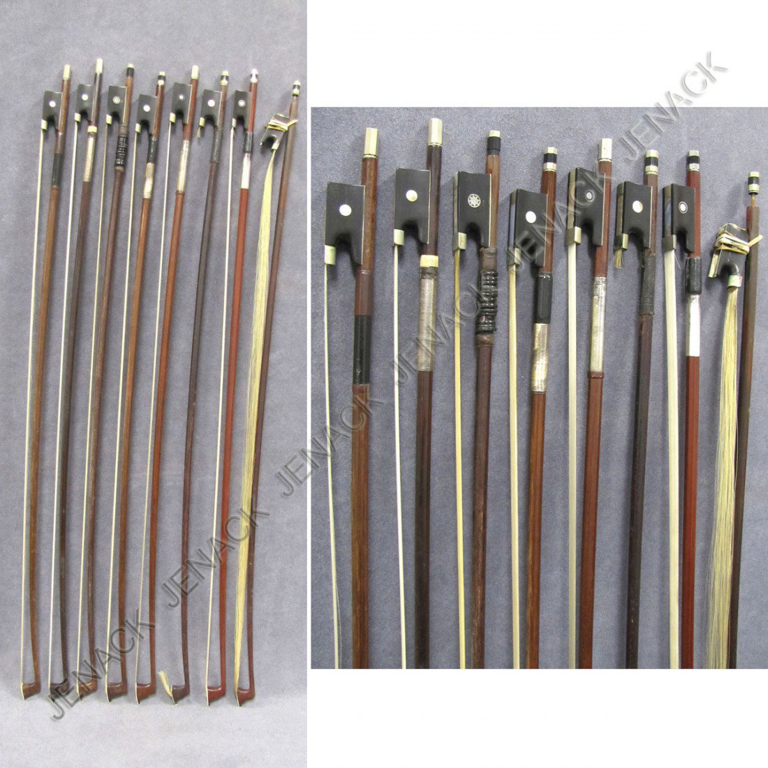 LOT (8) ASSORTED VINTAGE VIOLIN BOWS: LOT (8) ASSORTED VINTAGE VIOLIN BOWS INCLUDING STAMPED BAUSCH & J. LASALLE