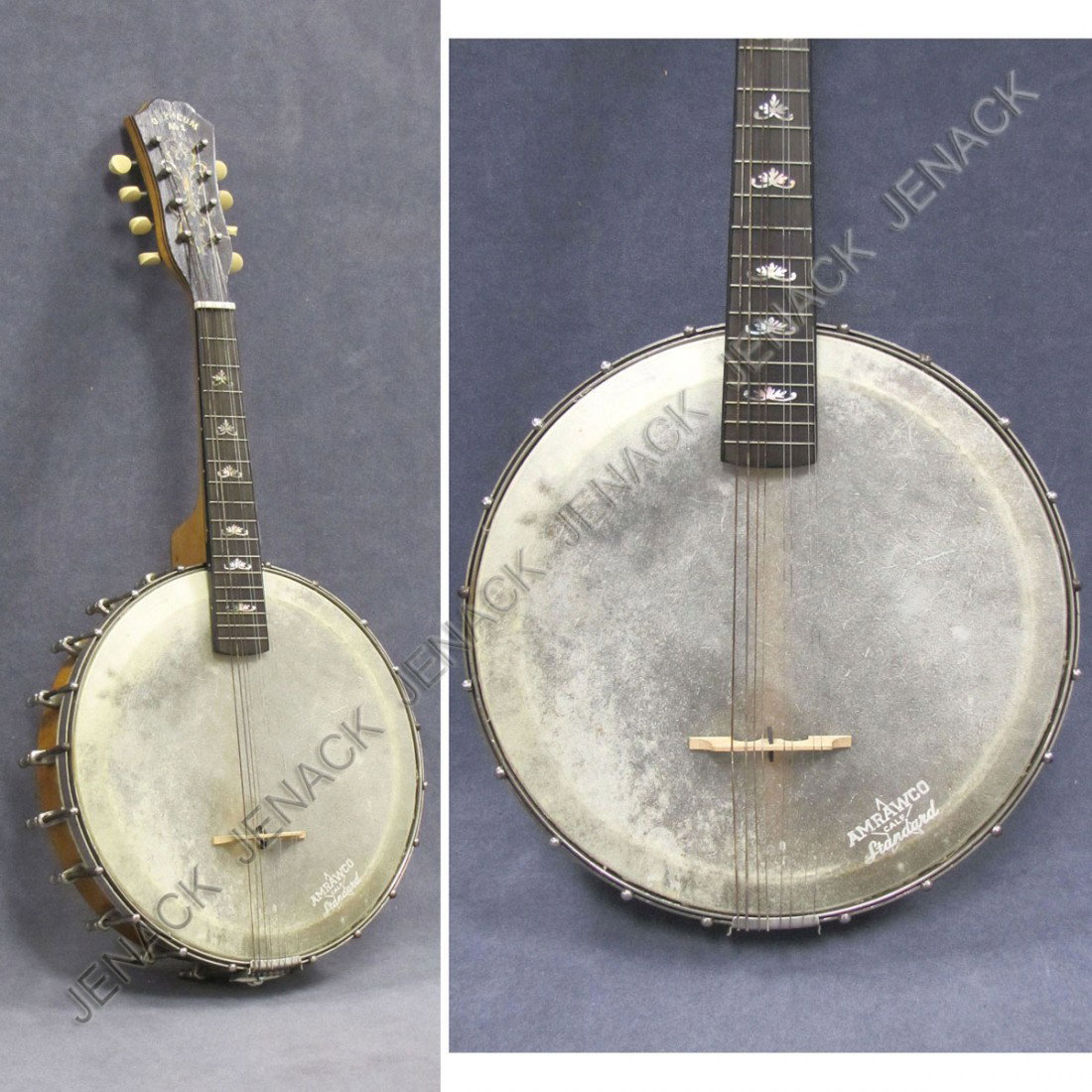 VINTAGE ORPHEUM NO. 1 BANJO-MANDOLIN: VINTAGE ORPHEUM NO. 1 BANJO-MANDOLIN WITH MOTHER-OF-PEARL INLAY AND HARD CASE. LENGTH 23 1/2"