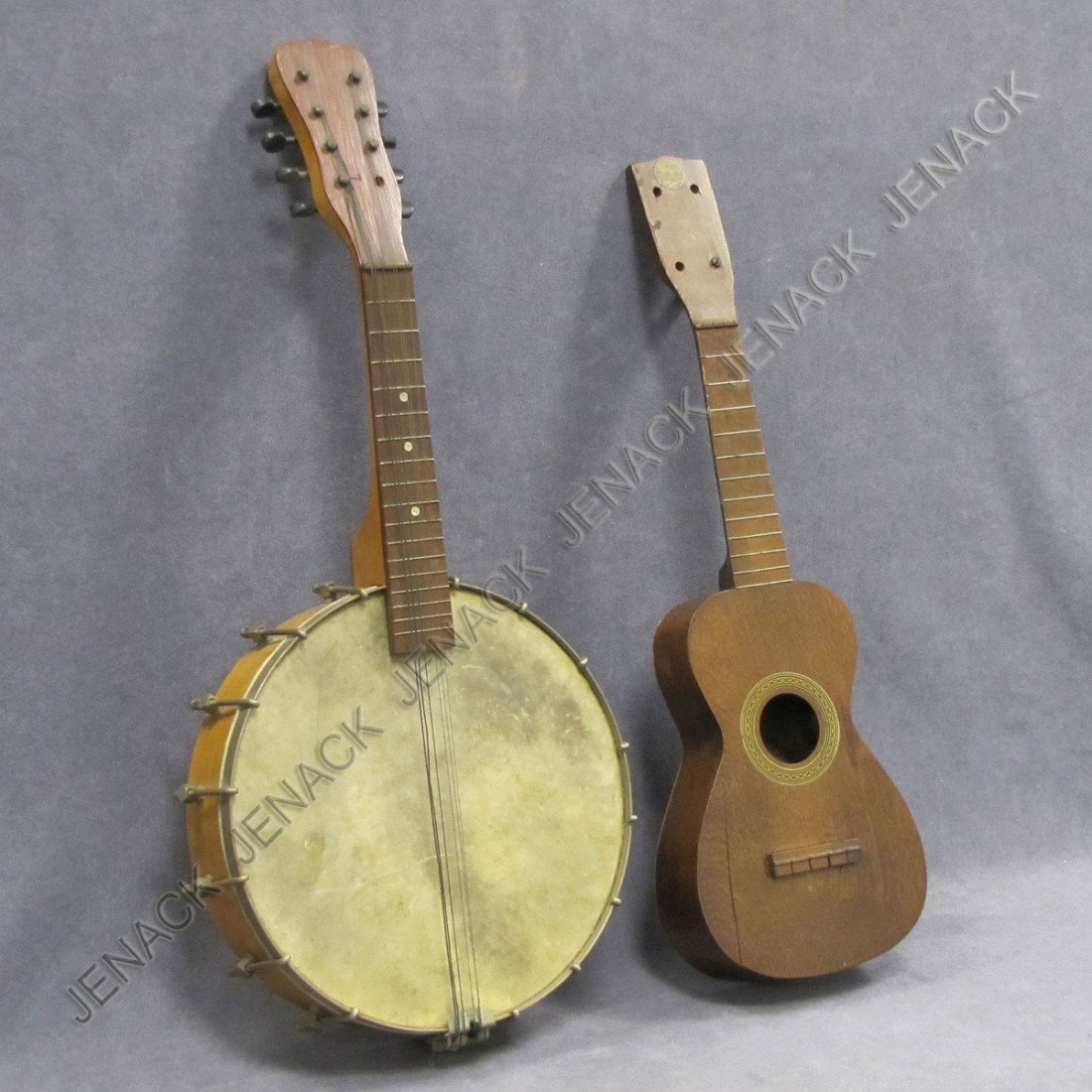 LOT (2) INCLUDING VINTAGE WAVERLY BANJO/MANDOLIN: LOT (2) INCLUDING VINTAGE WAVERLY BANJO/MANDOLIN AND MAHOGANY LAPACIFIC UKE. LENGTH 23"; 22"