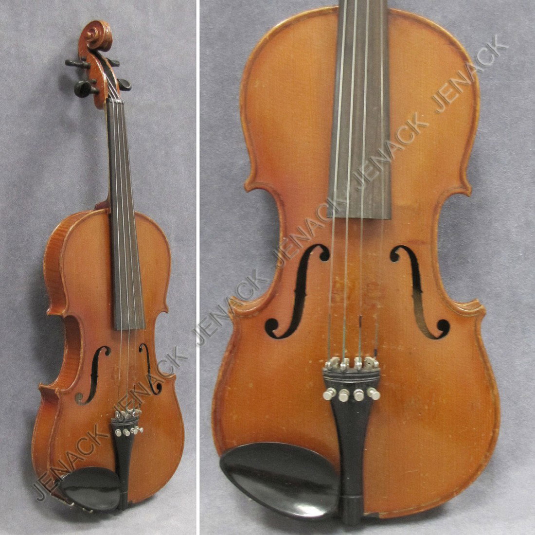 VINTAGE MITTENWALD VIOLIN, LABELED "J.A. BAADER : VINTAGE MITTENWALD VIOLIN, LABELED "J.A. BAADER, HOENIGLICH SEITENINS TURMENTENMACHER #4654, ANNO 1910". LENGTH 23 1/4"; BACK 14"