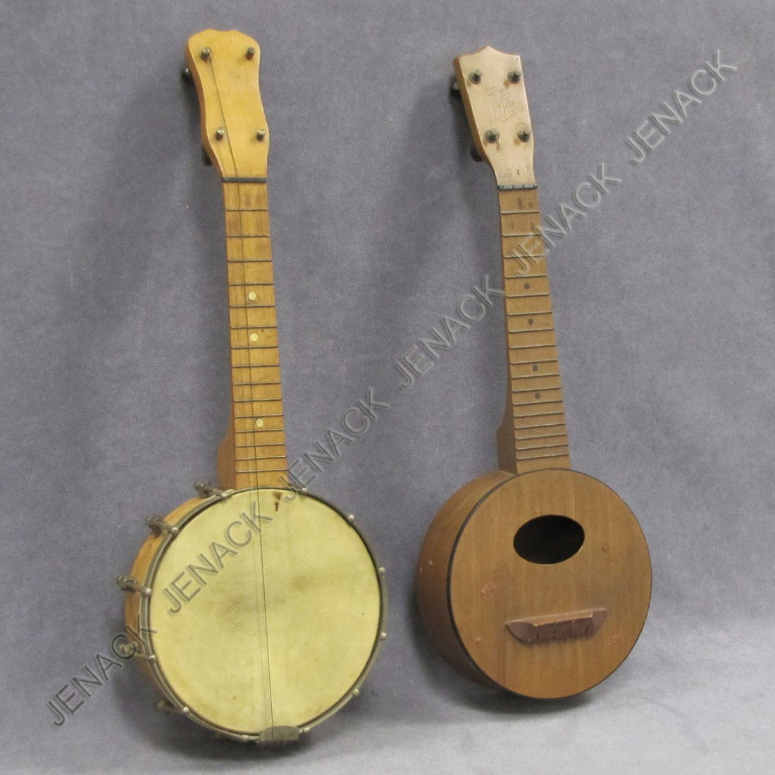 LOT (2) INCLUDING VINTAGE STEWART COLLEGIAN BANJO: LOT (2) INCLUDING VINTAGE STEWART COLLEGIAN BANJO/UKE AND CAMP UKE, C.1925. LENGTH 21"