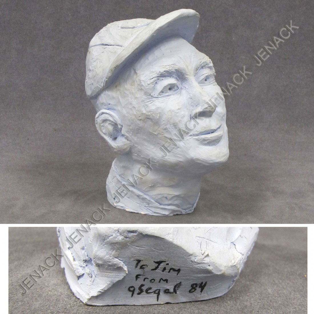 GEORGE SEGAL (AMERICAN NJ 1924-2000): GEORGE SEGAL (AMERICAN NJ 1924-2000), PAINTED PLASTER BUST OF JIM, SIGNED AND INSCRIBED "TO JIM, G. SEGAL '84". HEIGHT 8"