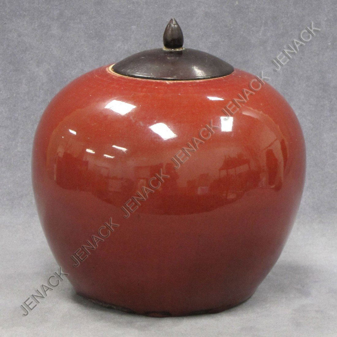 CHINESE SANG DE BEOUF GLAZED COVERED JAR: CHINESE SANG DE BEOUF GLAZED COVERED JAR. HEIGHT 9 1/2"