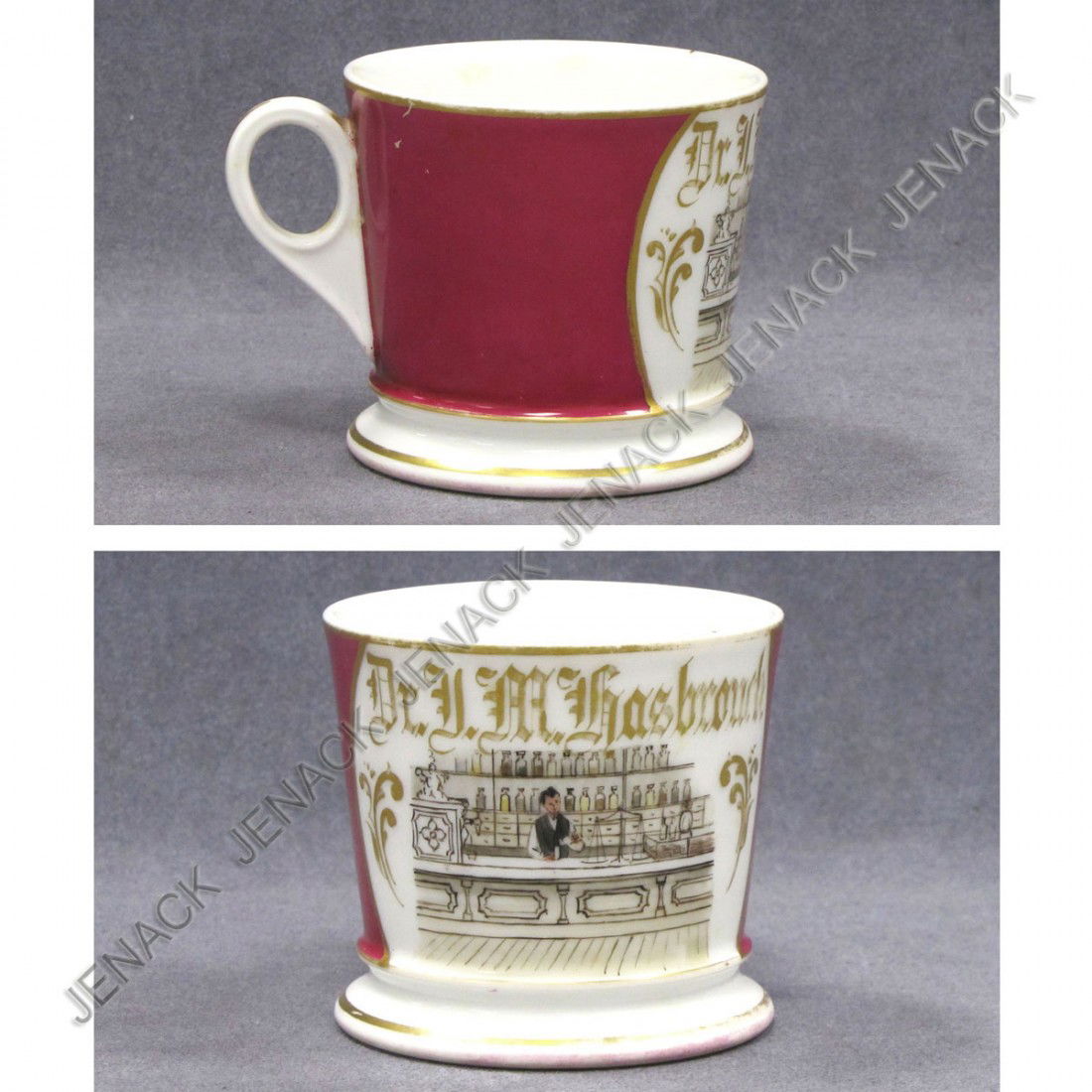 VINTAGE OCCUPATIONAL SHAVING MUG: VINTAGE OCCUPATIONAL SHAVING MUG, "DR. J.M. HASBROUCK" HEIGHT 3 1/4"