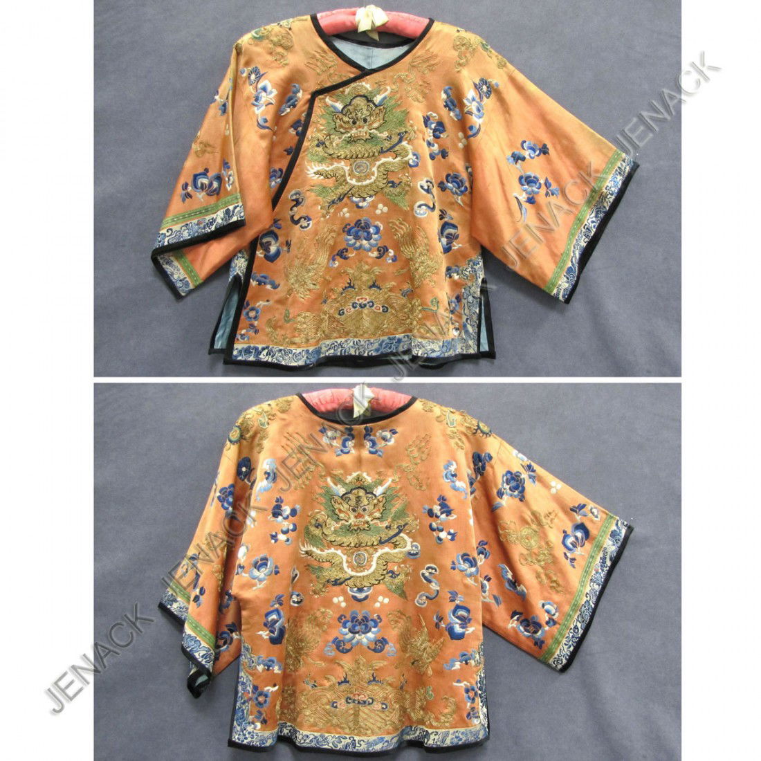 VINTAGE CHINESE EMBROIDERED SILK JACKET: VINTAGE CHINESE EMBROIDERED SILK JACKET WITH DRAGONS