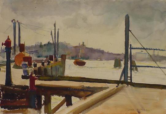 WATERCOLOR, JANE PETERSON: WATERCOLOR, HARBOR VIEW, SIGNED JANE PETERSON (AMERICAN 1876-1965). 14 X 20" **DUE TO THE SIZE AND/OR FRAGILITY OF THIS LOT, STANDARD IN-HOUSE SHIPPING IS NOT AVAILABLE. PLEASE CONTACT THE GALLERY FOR