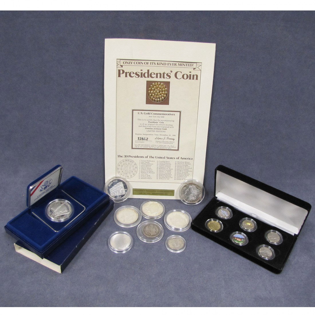 LOT (11) INCLUDING 1921 MORGAN DOLLAR; 1921D: LOT (11) INCLUDING 1921 MORGAN DOLLAR; 1921D MORGAN DOLLAR; 1971S EISENHOWER SILVER DOLLAR; 1915S BARBER HALF; 1987 SILVER CONSTITUTION DOLLAR; 1981 SUSAN B. ANTHONY MIRROR FINISH DOLLAR; 1988 TOTEM P
