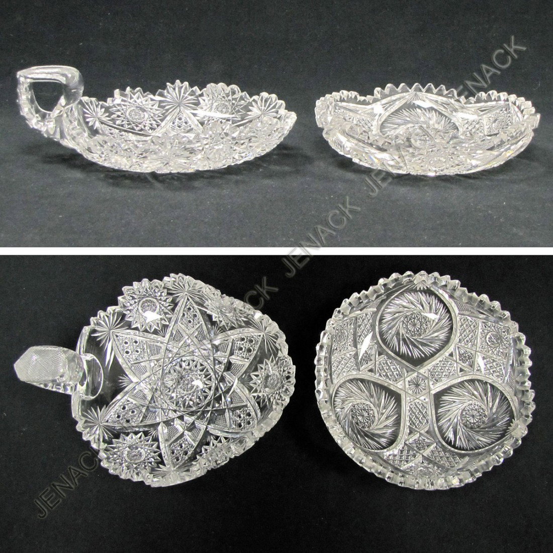 LOT (2) CUT GLASS INCLUDING LOW DISH, SIGNED CLARK: LOT (2) CUT GLASS INCLUDING LOW DISH, SIGNED CLARK, DIAMETER 6" AND NAPPY LENGTH 8"