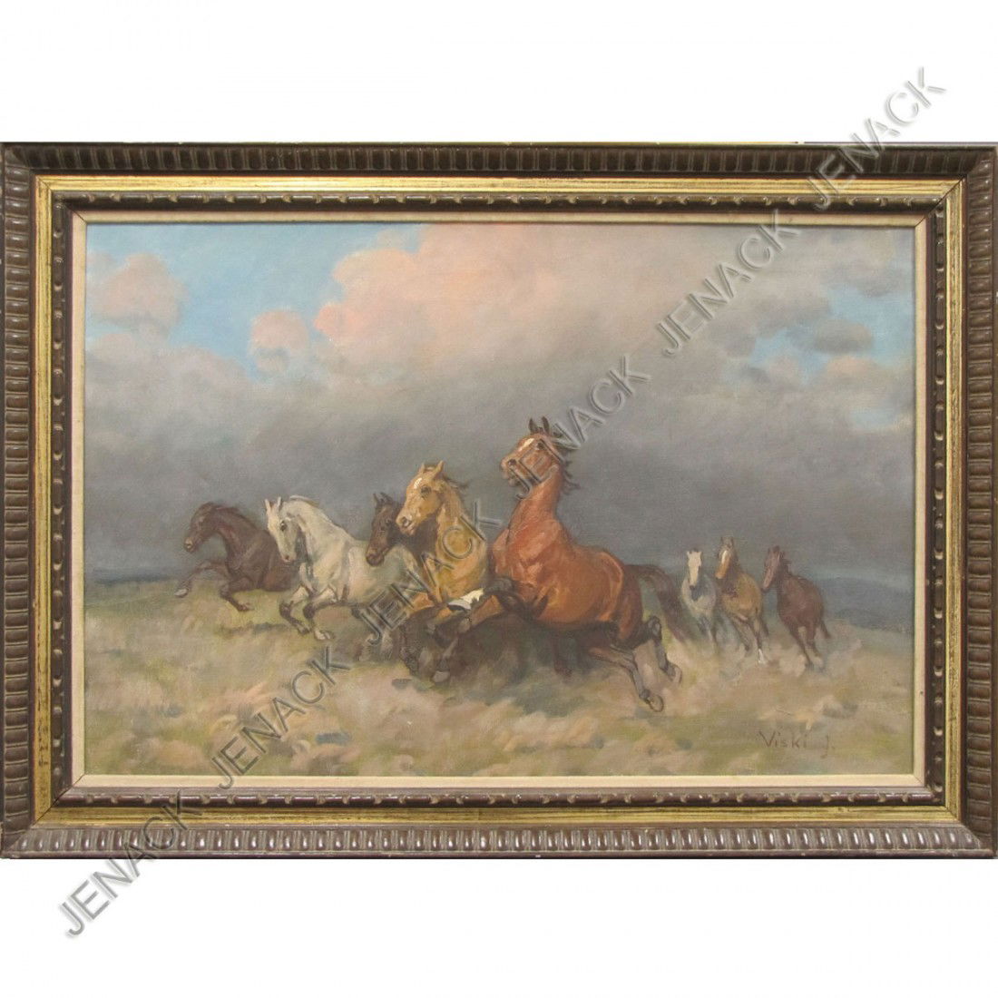 JEAN VISKI (HUNGARIAN/AMERICAN 1891-1965), OIL: JEAN VISKI (HUNGARIAN/AMERICAN 1891-1965), OIL ON CANVAS, WILD HORSES, SIGNED. 24 X 36"; FRAMED 30 X 42"