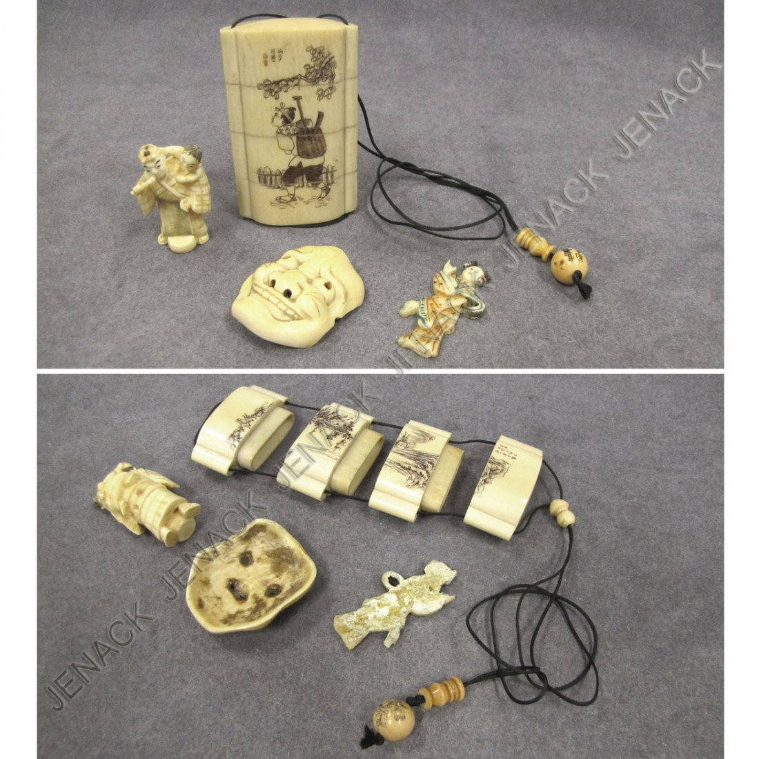 LOT (4) JAPANESE IVORY INCLUDING INRO, MASK NETSUK: LOT (4) JAPANESE IVORY INCLUDING INRO, MASK NETSUKE, OKIMONO, MENUKE **CANNOT EXPORT IVORY**
