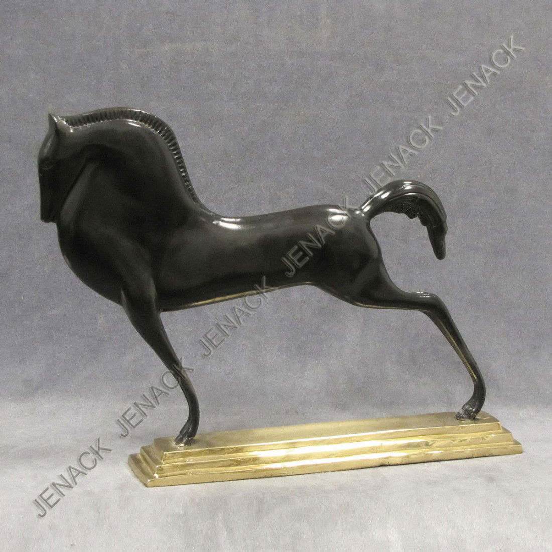 PATINATED BRASS HORSE, SIGNED FREDERICK COOPER: PATINATED BRASS HORSE, SIGNED FREDERICK COOPER DESIGN. HEIGHT 18"; LENGTH 27"