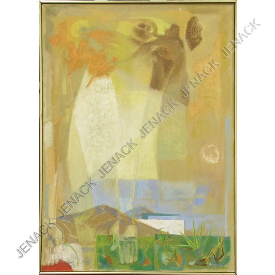 PEPPINO GINO MANGRAVITE (NY/ COLORADO 1896-1978): PEPPINO GINO MANGRAVITE (NY/ COLORADO 1896-1978), OIL ON CANVAS, "PROMETHEUS", SIGNED (ESTATE #38). 38 X 27"; FRAMED 38 1/2 X 27 1/2"