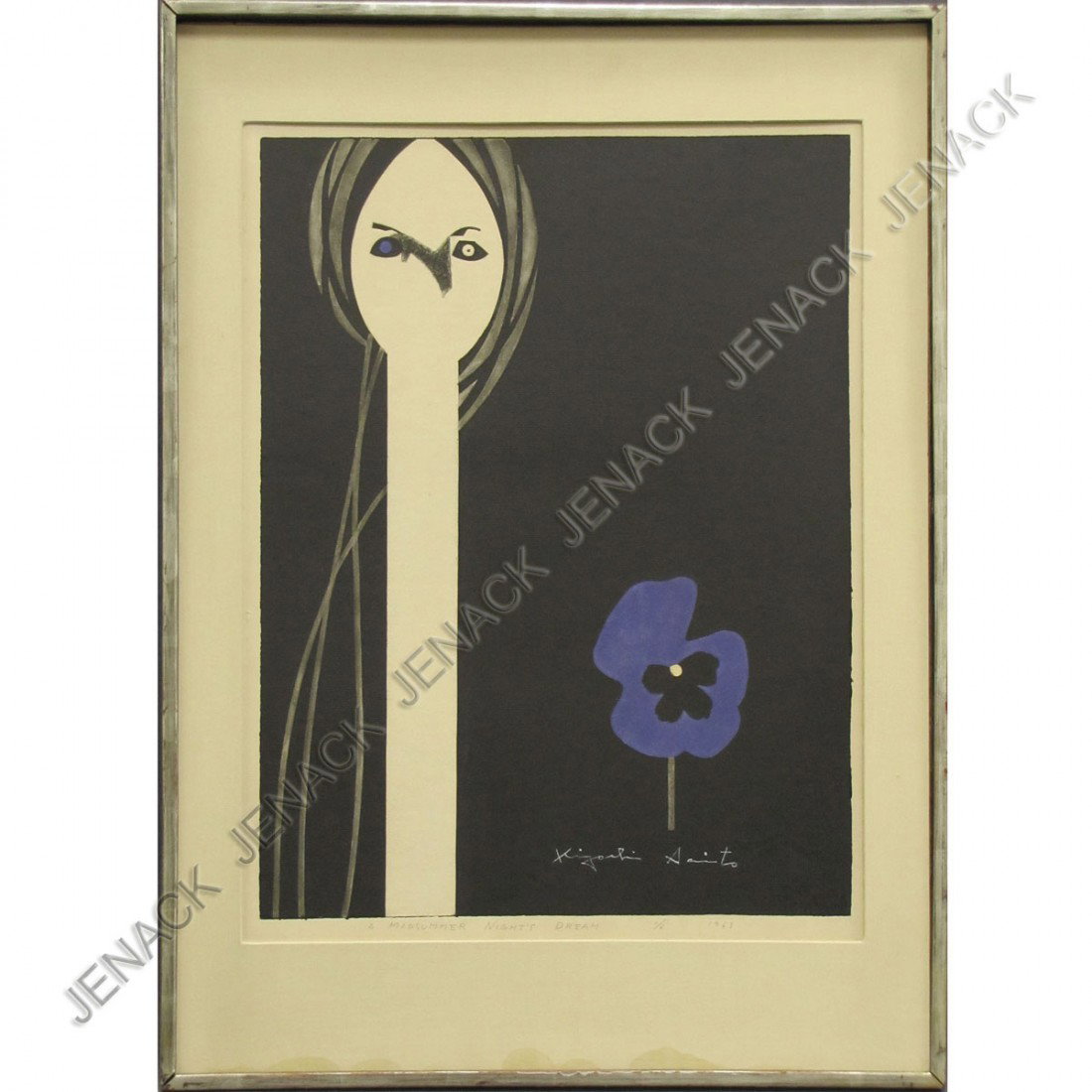 KIYOSHI SAITO (JAPANESE 1907-1997) WOODBLOCK PRINT: KIYOSHI SAITO (JAPANESE 1907-1997) WOODBLOCK PRINT "A MIDSUMMER NIGHTS DREAM" #1/6, 1963. SIGHT 25 X 19"; FRAMED & GLAZED 33 X 24"