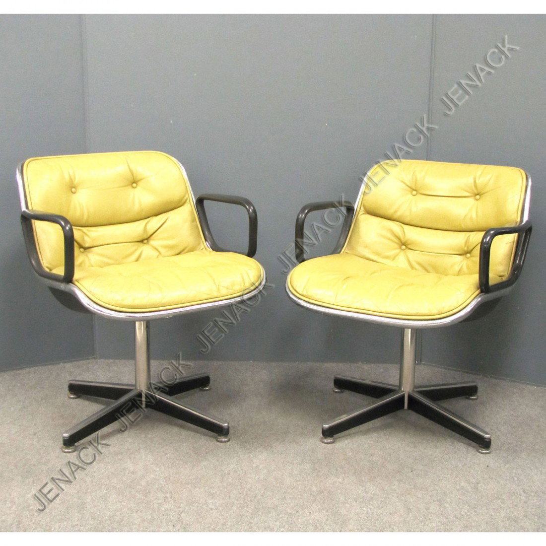 SET (4) CHARLES POLLACK/KNOLL LEATHER ARMCHAIRS: SET (4) CHARLES POLLACK/KNOLL LEATHER ARMCHAIRS
