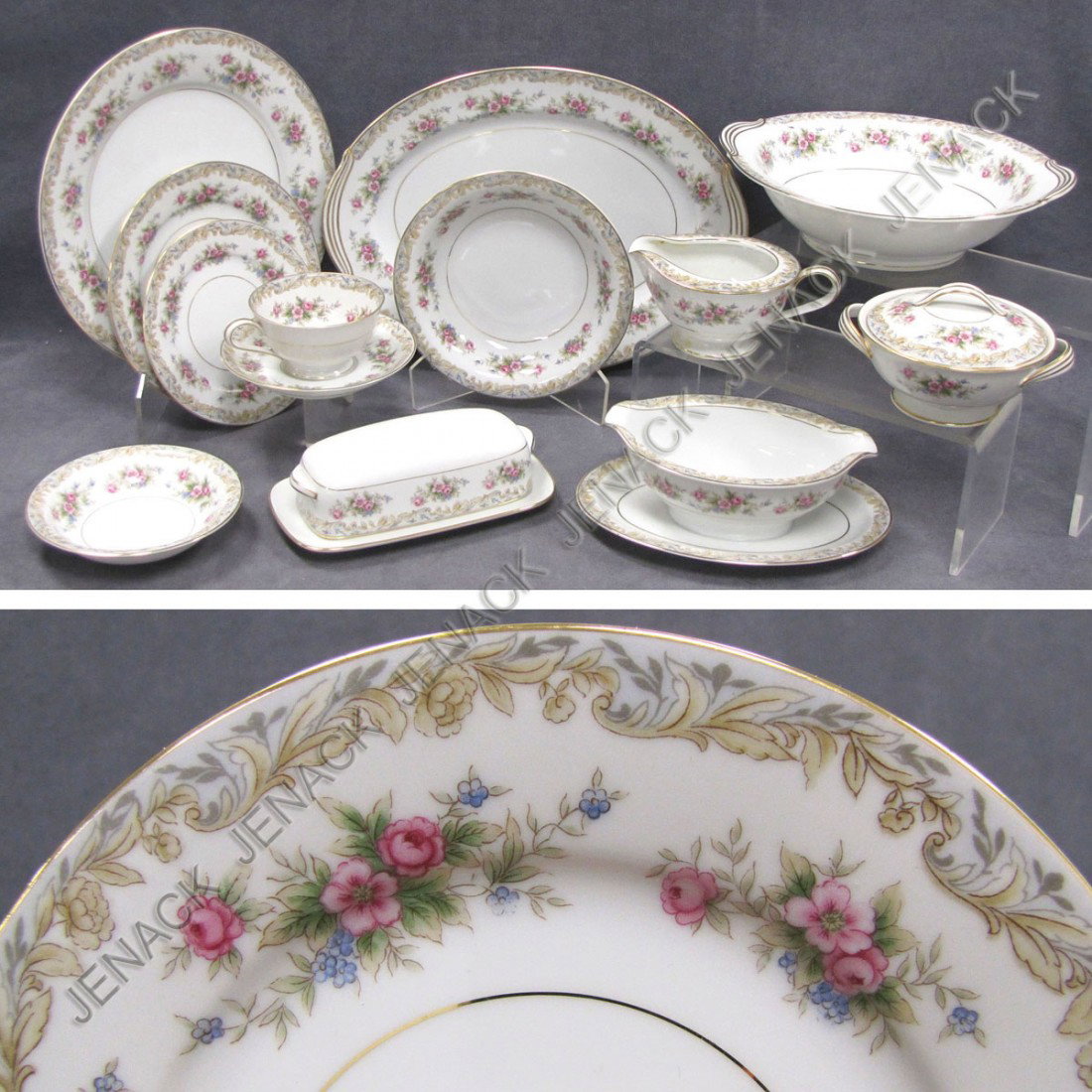 NORITAKE CHINA "SOMERSET" DINNER SERVICE: NORITAKE CHINA "SOMERSET" DECORATED PORCELAIN DINNER SERVICE FOR (12) WITH SERVING PIECES AND EXTRAS