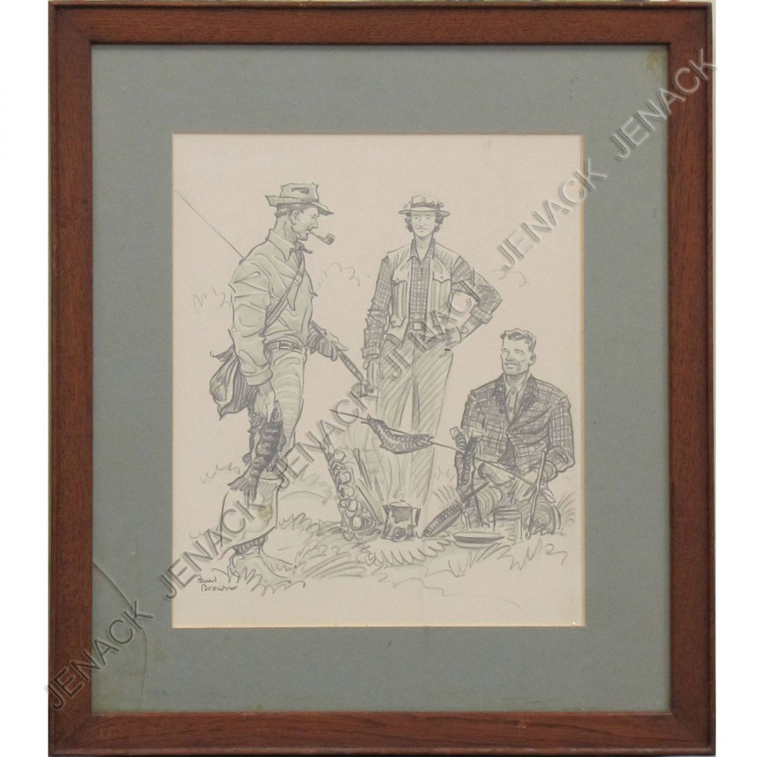 PAUL BROWN (AMERICAN 1893-1958), GRAPHITE : PAUL BROWN (AMERICAN 1893-1958), GRAPHITE ILLUSTRATION, "THE DAY'S OATH" SIGNED. SIGHT 10 X 8 1/2"; FRAMED AND GLAZED-15 1/2 X 13 1/2"