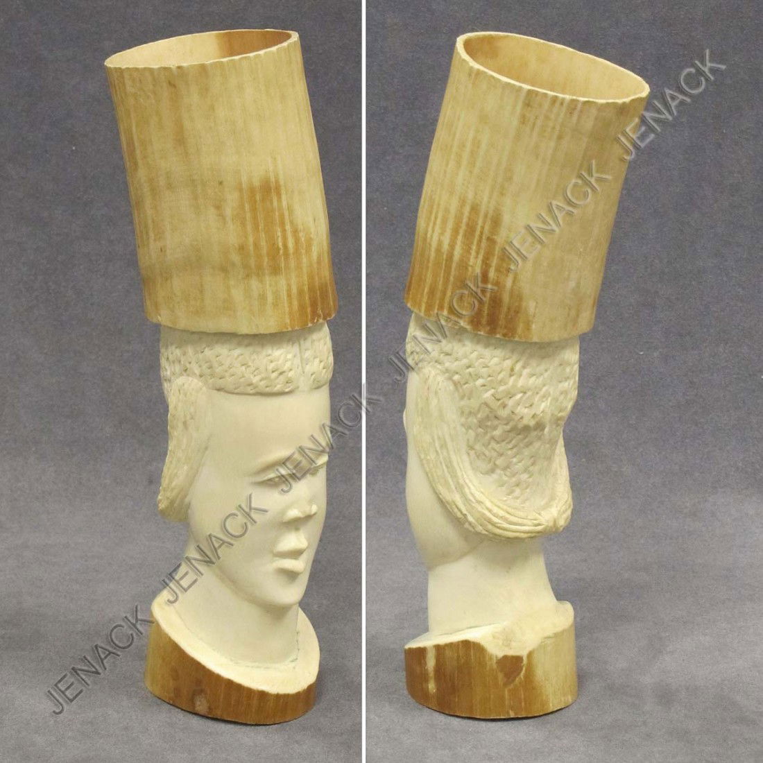 VINTAGE AFRICAN CARVED IVORY BUST OF A WOMAN: VINTAGE AFRICAN CARVED IVORY BUST OF A WOMAN. HEIGHT 9" **CANNOT EXPORT IVORY**