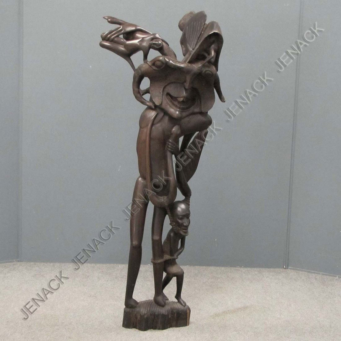 VINTAGE MAKONDE (TANZANIA) CARVED EBONY GROUP: VINTAGE MAKONDE (TANZANIA) CARVED EBONY GROUP. HEIGHT 31"