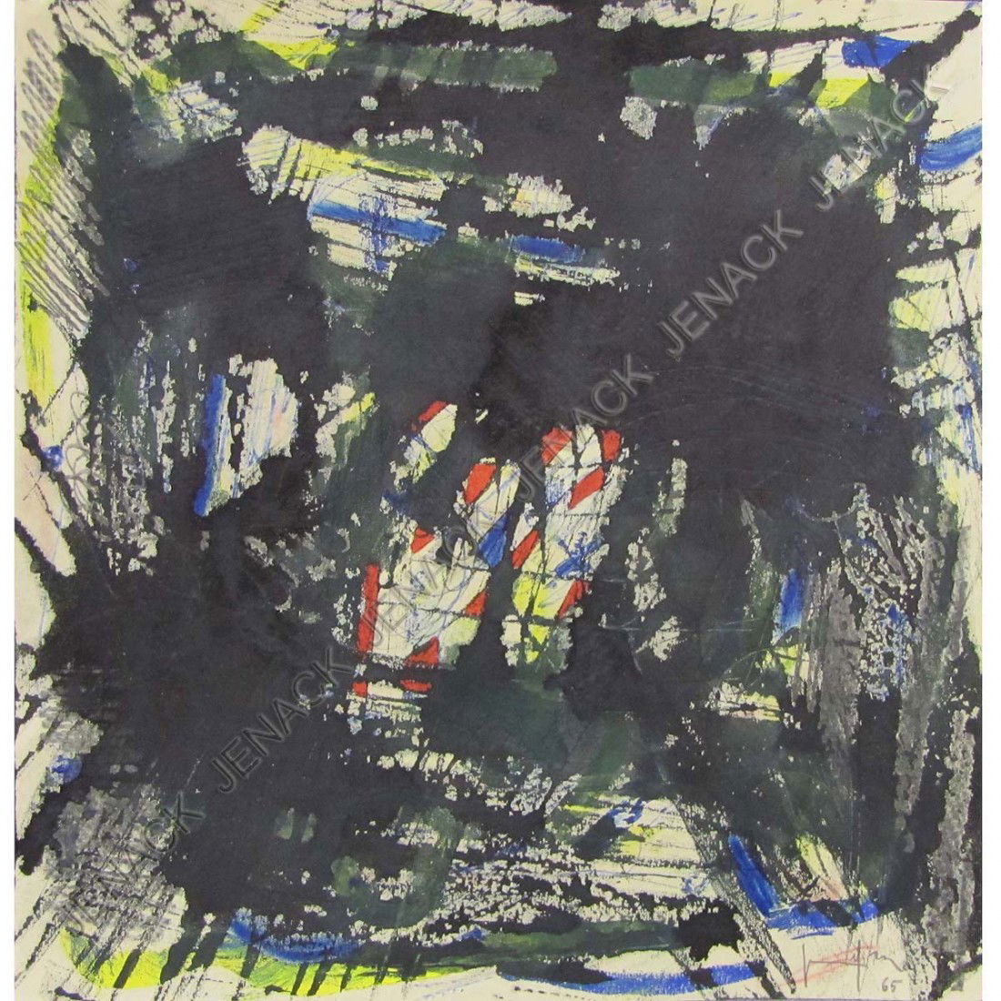 EMILIO VEDOVA (ITALIAN 1919-2006), INK ON PAPER: EMILIO VEDOVA (ITALIAN 1919-2006), INK ON PAPER, UNTITLED, SIGNED 1965 AND INSCRIBED VERSO. SHEET 7 5/8 X 7 5/8"