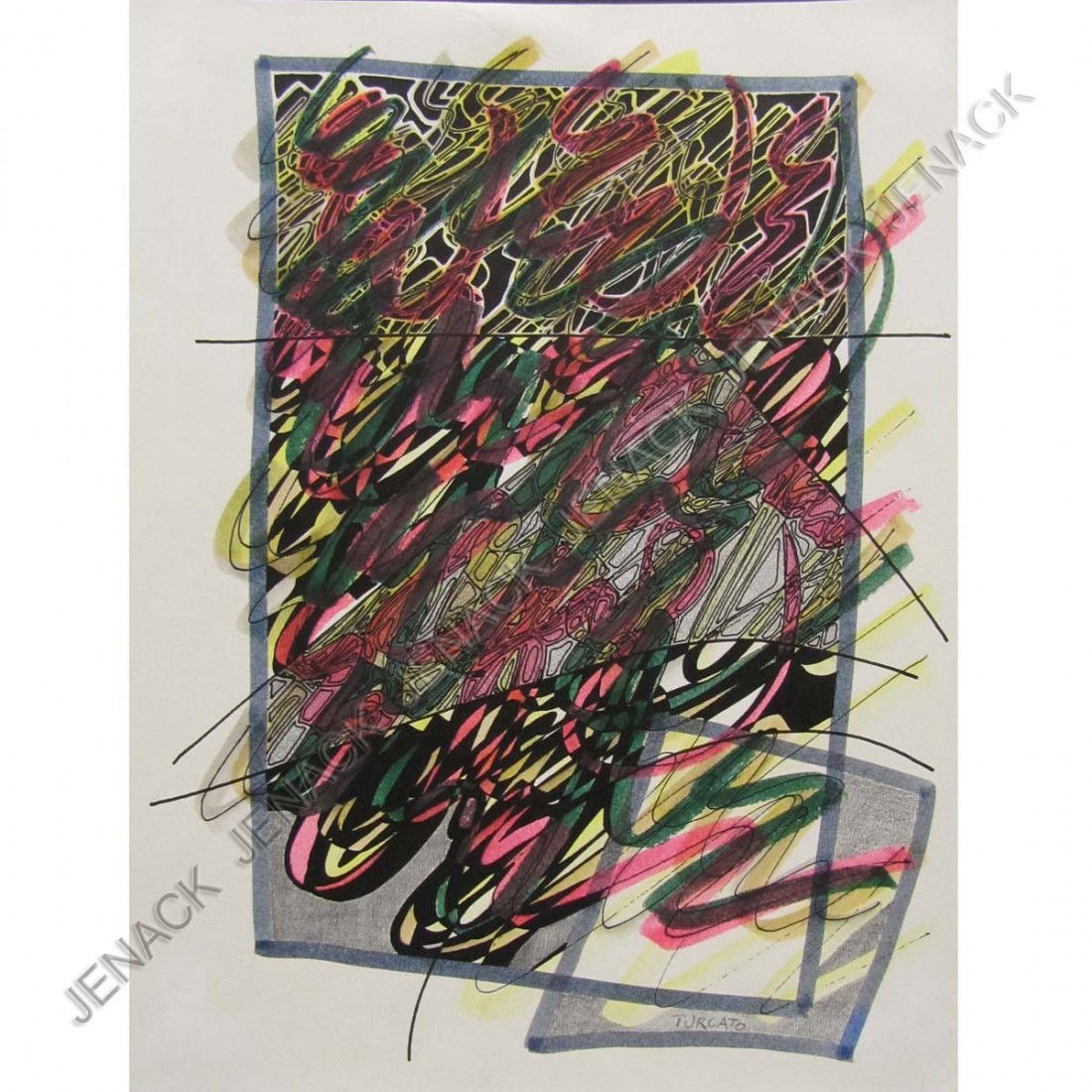 GIULIO TURCATO (ITALIAN 1912-1995), INK & FELT TIP: GIULIO TURCATO (ITALIAN 1912-1995), INK & FELT TIP MARKER ON PAPER, UNTITLED, SIGNED. SHEET 9 1/2 X 7"