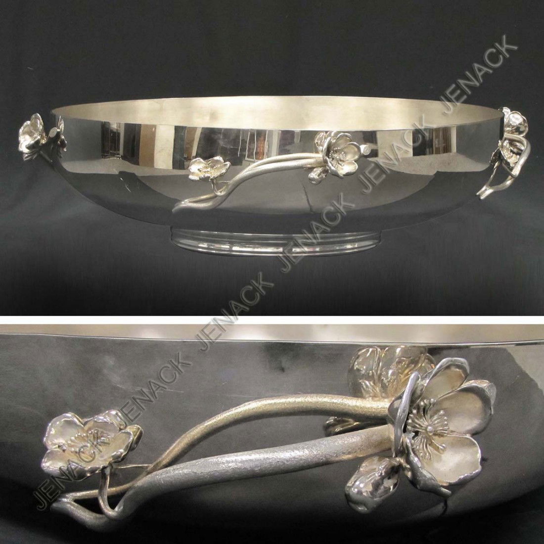 CHRISTOFLE ART NOUVEAU STYLE SILVER PLATE BOWL: CHRISTOFLE ART NOUVEAU STYLE SILVER PLATE CENTER BOWL. HEIGHT 8 1/4"; DIAMETER 27 1/2"