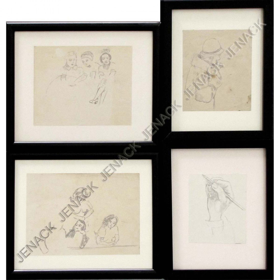 EDMUND QUINCY (AMERICAN 1903-1997), LOT (4): EDMUND QUINCY (AMERICAN 1903-1997), LOT (4) ORIGINAL GRAPHITE DRAWINGS INCLUDING THREE WOMEN; 5 2/8 X 6 3/4"; GIRL IN HAT, 5 1/2 X 5 3/4"; HAND WITH PEN, 3 7/8 X 4 3/4"; FOUR FIGURES, 5 5/8 X 7 7/8" A