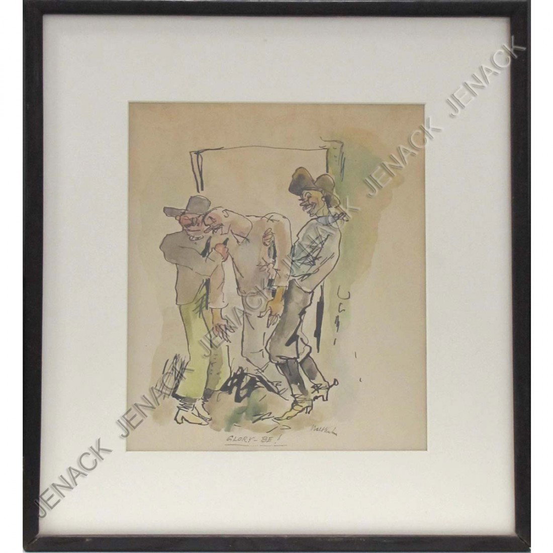 WALT FRANCIS KUHN (AMERICAN 1877-1949), INK : WALT FRANCIS KUHN (AMERICAN 1877-1949), INK-WATERCOLOR, "GLORY-BE!", SIGNED AND TITLED. SIGHT 11 1/2 X 9 1/2"; FRAMED AND GLAZED-18 X 16"