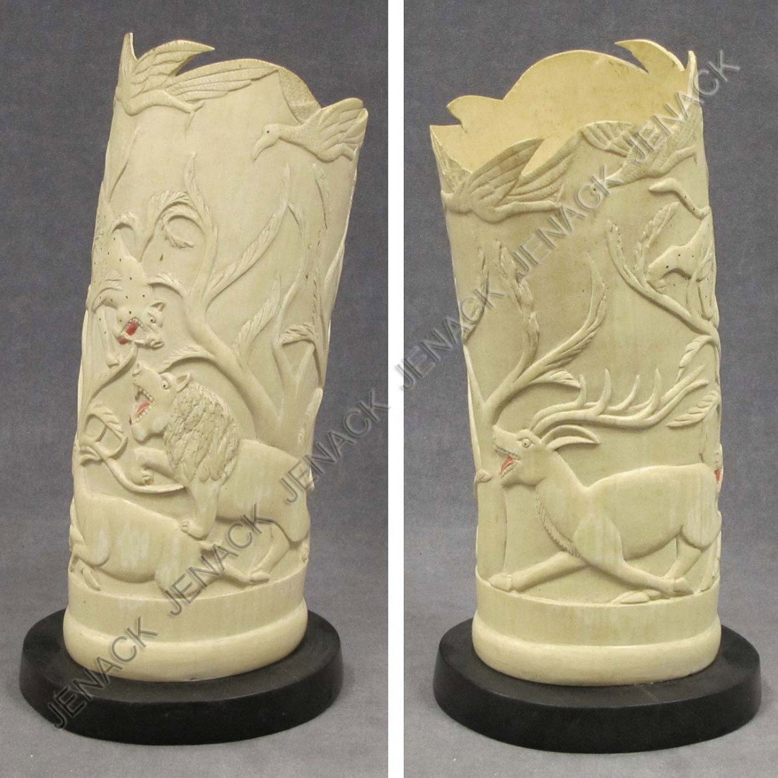 VINTAGE AFRICAN CARVED IVORY TUSK VASE: VINTAGE AFRICAN CARVED IVORY TUSK VASE. HEIGHT 13 1/2" **CANNOT EXPORT IVORY**