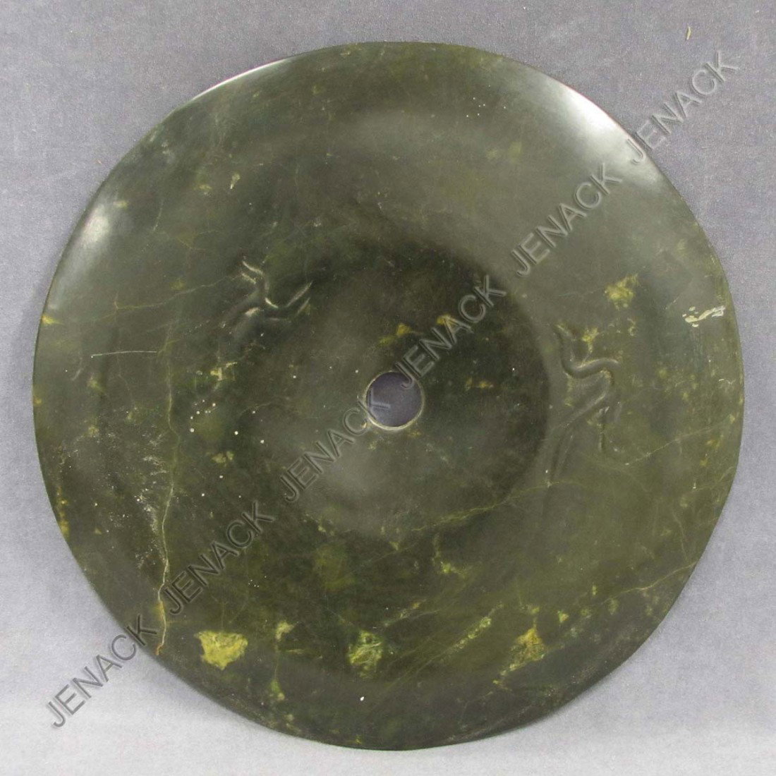 CHINESE ARCHAIC-STYLE CARVED HARD STONE PI: CHINESE ARCHAIC-STYLE CARVED HARD STONE PI. DIAMETER 16"