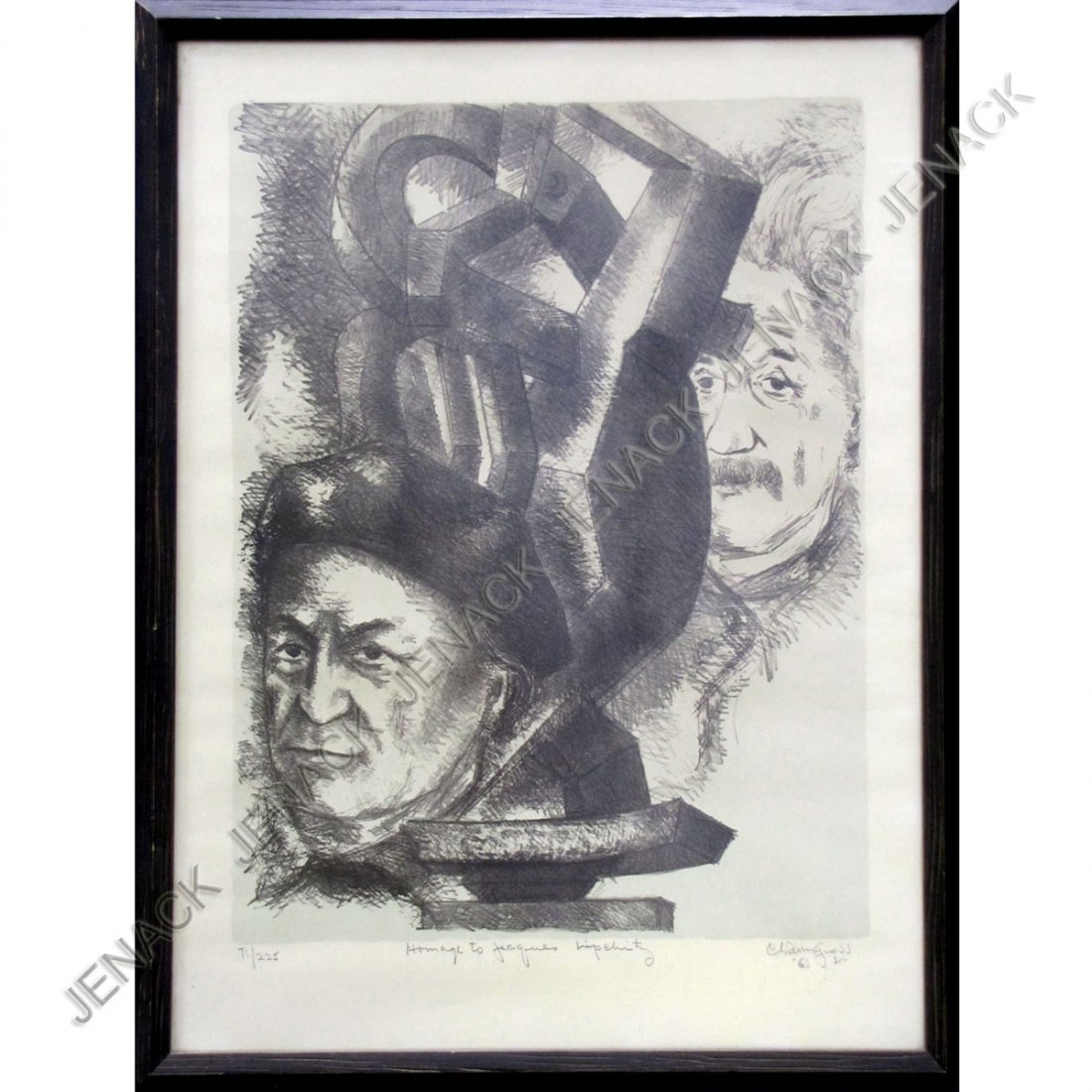 CHAIM GROSS (AMERICAN NY 1904-1991), LITHOGRAPH,: CHAIM GROSS (AMERICAN NY 1904-1991), LITHOGRAPH, "HOMAGE TO JACQUES LIPSHITZ", SIGNED #71/225, 1965. SIGHT 27 1/2 X 21 1/2"; FRAMED AND GLAZED-31 X 24" (PRESENTED TO ATTENDEES AT GALA-CELEBRATING THE 