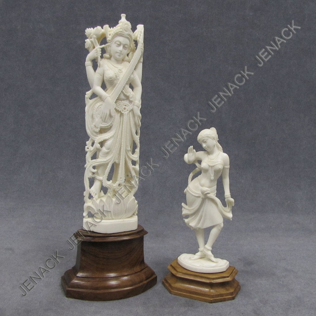 LOT (2) INDIAN CARVED IVORY FIGURES: LOT (2) INDIAN CARVED IVORY FIGURES. HEIGHT 5 3/4-9" **CANNOT EXPORT IVORY**