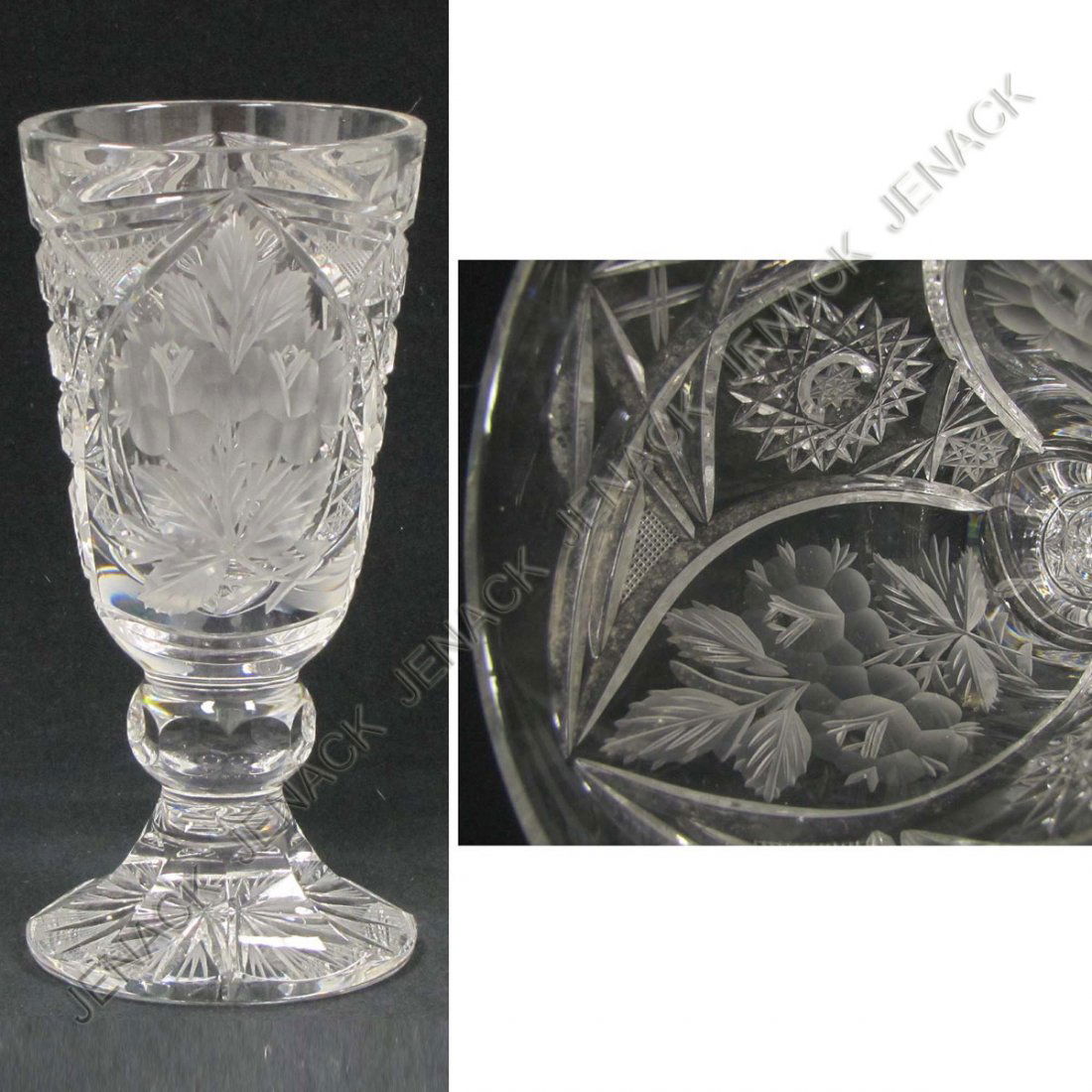 AMERICAN BRILLIANT AND INTAGLIO CUT CRYSTAL VASE: AMERICAN BRILLIANT AND INTAGLIO CUT CRYSTAL FOOTED VASE. HEIGHT 10 1/2"