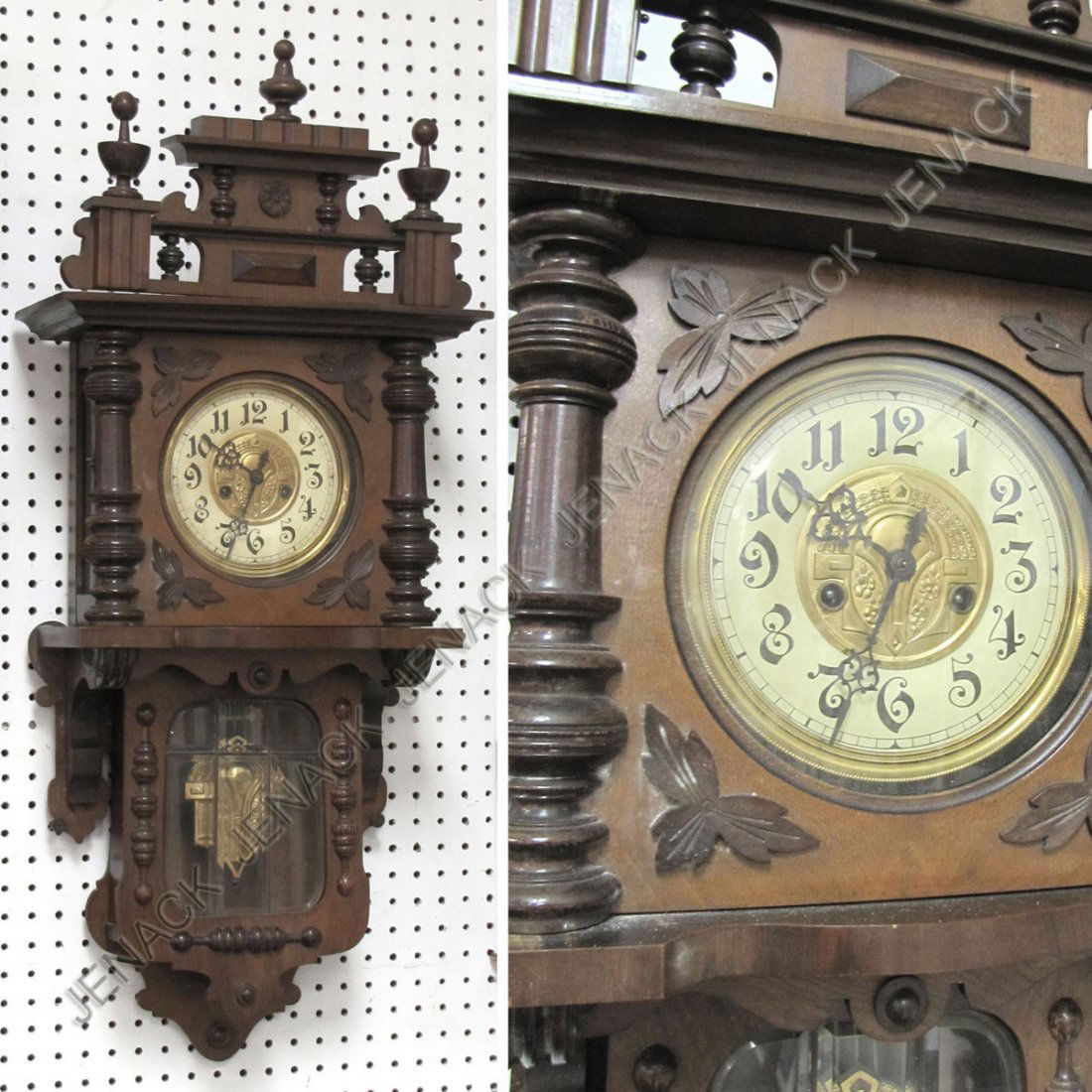 GUSTAV BECKER CARVED WALNUT REGULATOR WALL CLOCK: GUSTAV BECKER CARVED WALNUT REGULATOR WALL CLOCK, 19/20TH CENTURY. HEIGHT 36"