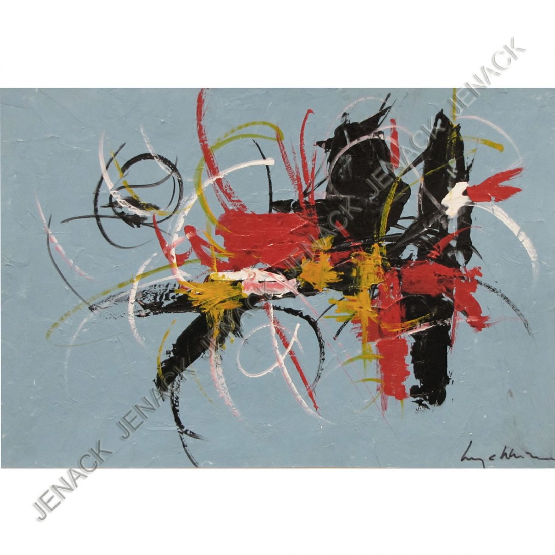 ATTRIBUTED TO GEORGES MATHIEU (FRENCH 1921-), OIL: ATTRIBUTED TO GEORGES MATHIEU (FRENCH 1921-), OIL ON CARD STOCK, ABSTRACT (UNTITLED), SIGNED. SHEET 9 1/4 X 13 1/2"