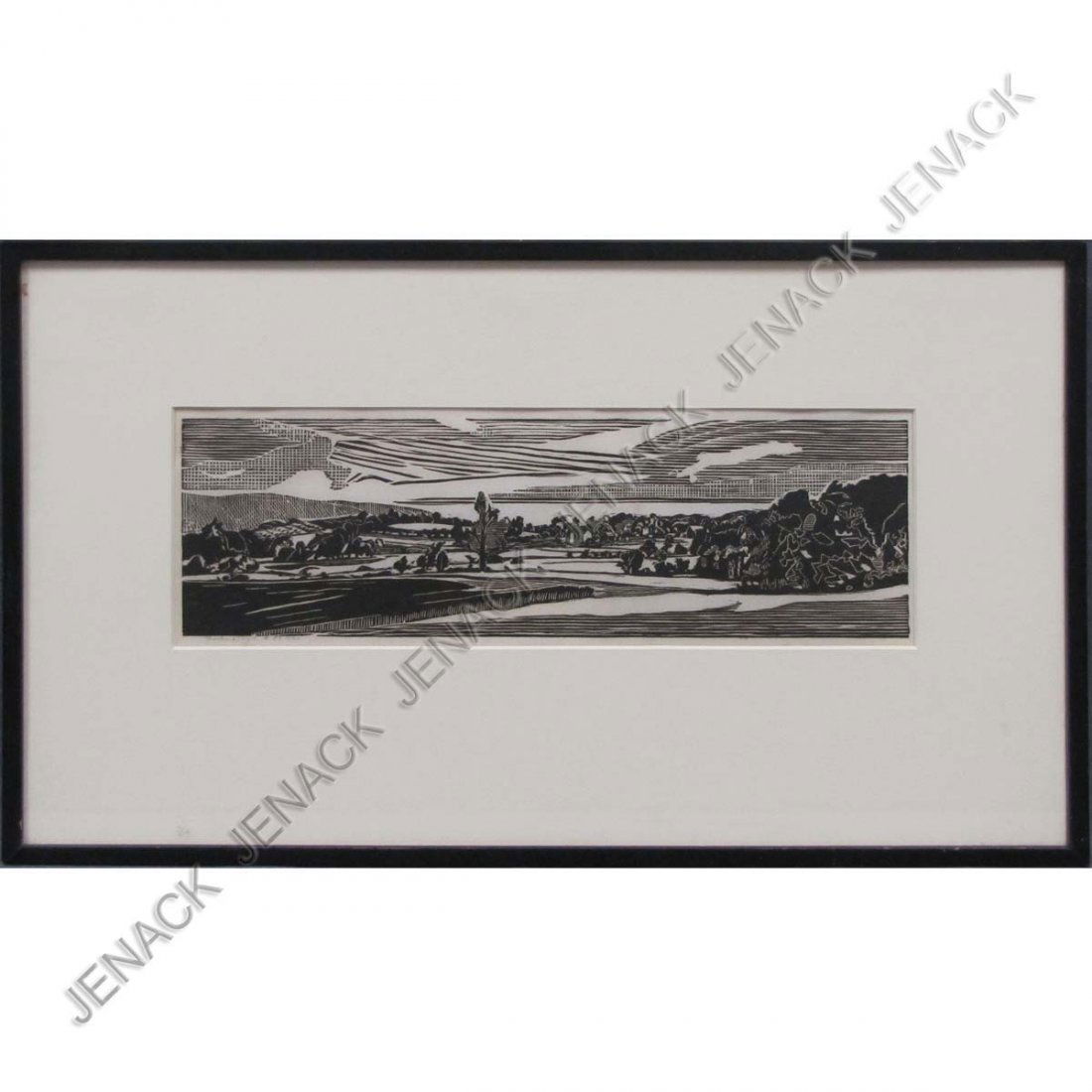 FISKE BOYD (AMERICAN 1895-1975), WOODCUT: FISKE BOYD (AMERICAN 1895-1975), WOODCUT, PANORAMIC ORANGE COUNTY LANDSCAPE, SIGNED #88, #16/30. SIGHT 4 3/4 X 14 3/4"; FRAMED AND GLAZED-12 1/2 X 21 1/2"
