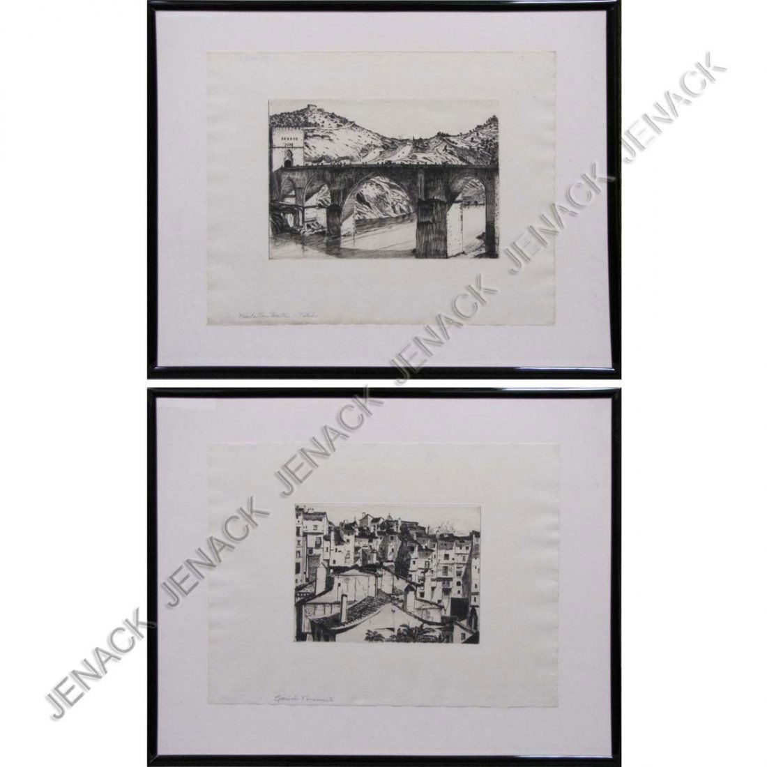MAX KUEHNE (AMERICAN 1880-1968), LOT (2) ETCHINGS: MAX KUEHNE (AMERICAN 1880-1968), LOT (2) ETCHINGS INCLUDING "PUENTA SAN MARTIN-TOLEDO", PLATE 6 3/4 X 9 7/8"; SHEET 11 3/4 X 14 3/4"; "SPANISH TENEMENTS", PLATE 5 7/8 X 7 7/8"; SHEET 11 1/4 X 14 3/4"