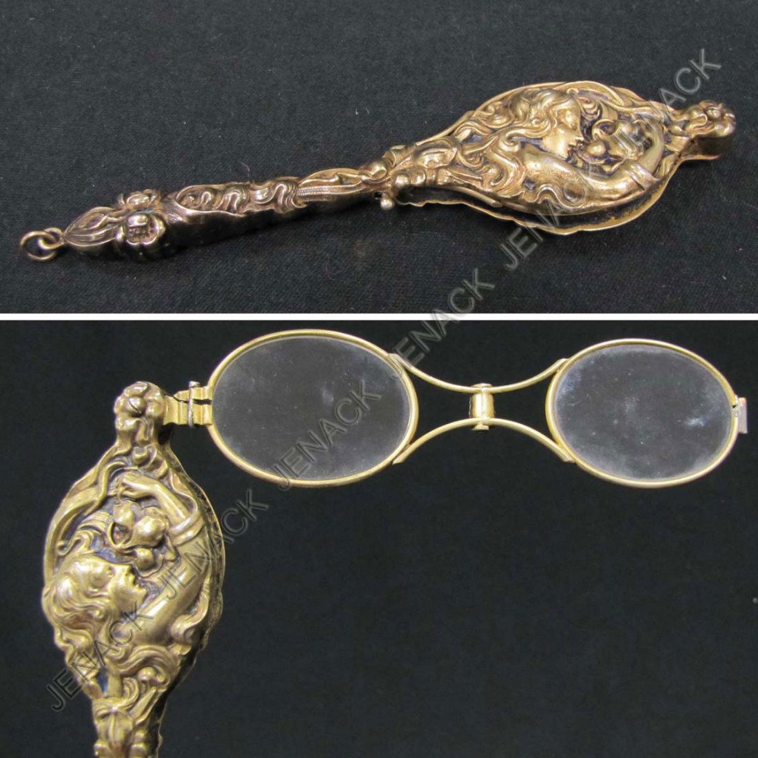 ART NOUVEAU GILT STERLING LORGNETTE, UNGER BROS.: ART NOUVEAU GILT STERLING LORGNETTE, SIGNED UNGER BROS. LENGTH 5 1/2"