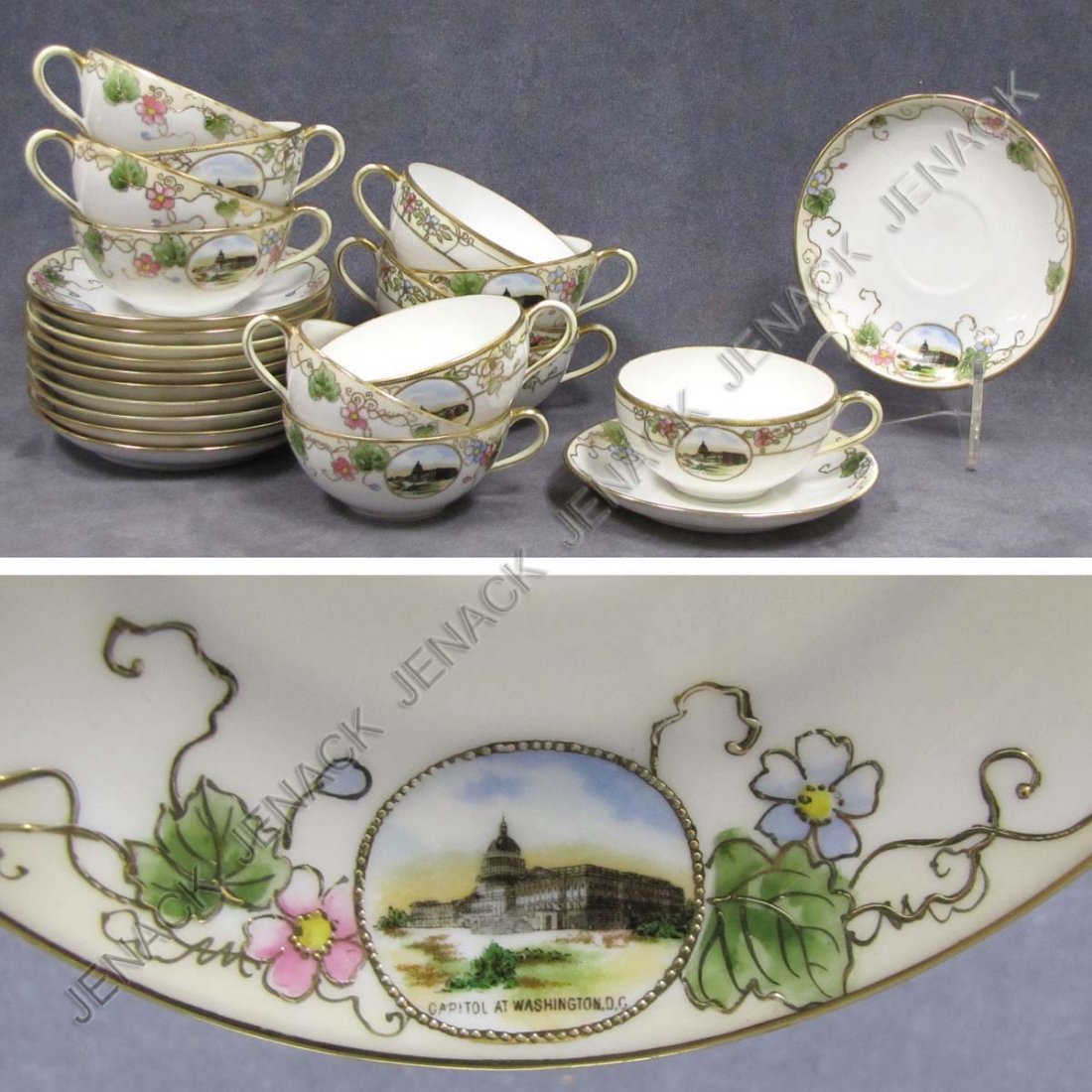 (2) SETS (6/EACH) NIPPON PORCELAIN TEA CUPS/SAUCER: (2) SETS (6/EACH) NIPPON PORCELAIN TEA CUPS AND SAUCERS, "WASHINGTON D.C." SOUVENIRS
