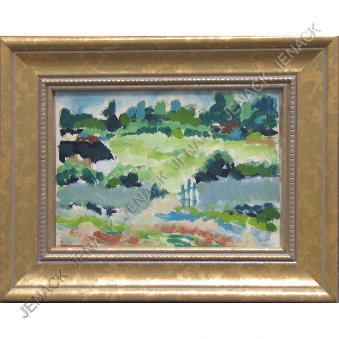 ATTRIBUTED TO PAUL CEZANNE, OIL ON PAPER : ATTRIBUTED TO PAUL CEZANNE, OIL ON PAPER, ETUDES DE NOMANDIE, SIGNED. SIGHT 5 X 6 1/2"; FRAMED AND GLAZED-7 1/2 X 9 1/2"