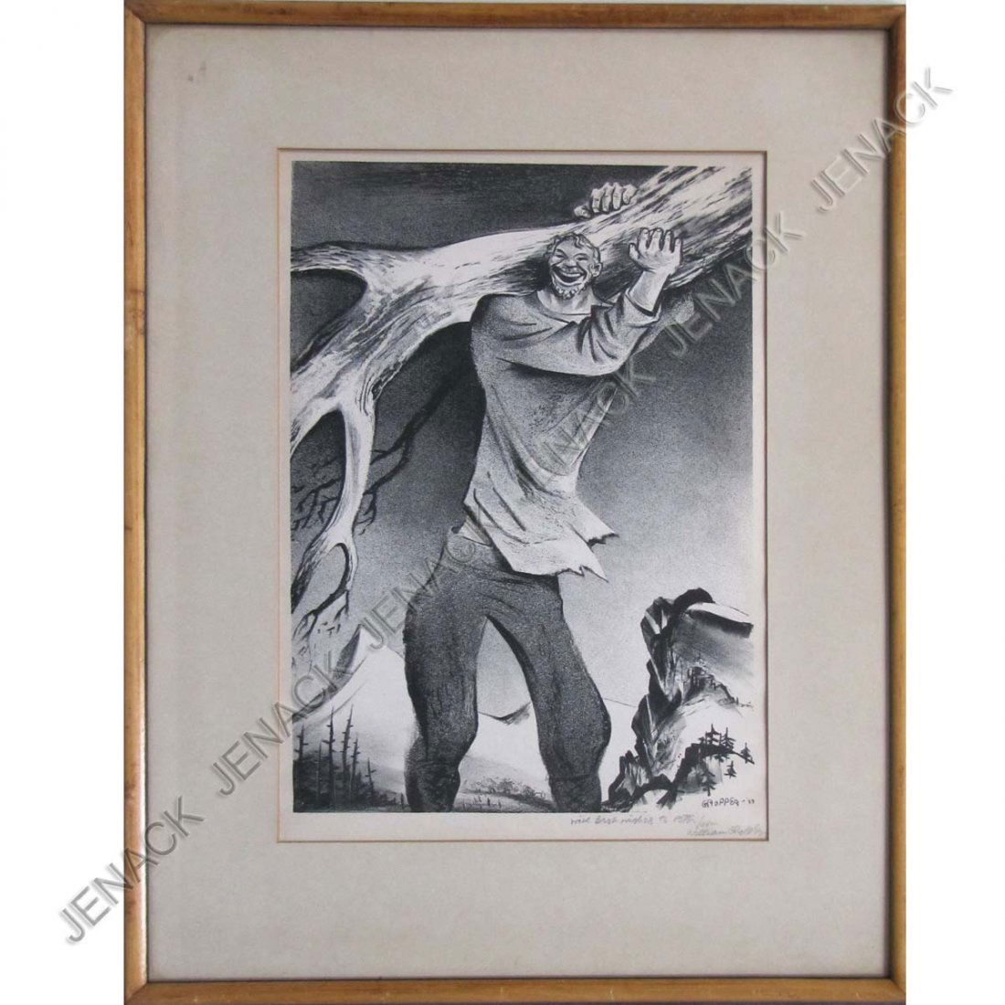 WILLIAM GROPPER (AMERICAN 1897-1977), LITHOGRAPH: WILLIAM GROPPER (AMERICAN 1897-1977), LITHOGRAPH, PAUL BUNYAN, SIGNED AND INSCRIBED 1939. SIGHT 14 1/4 X 9 3/8"; FRAMED AND GLAZED-21 X 15"
