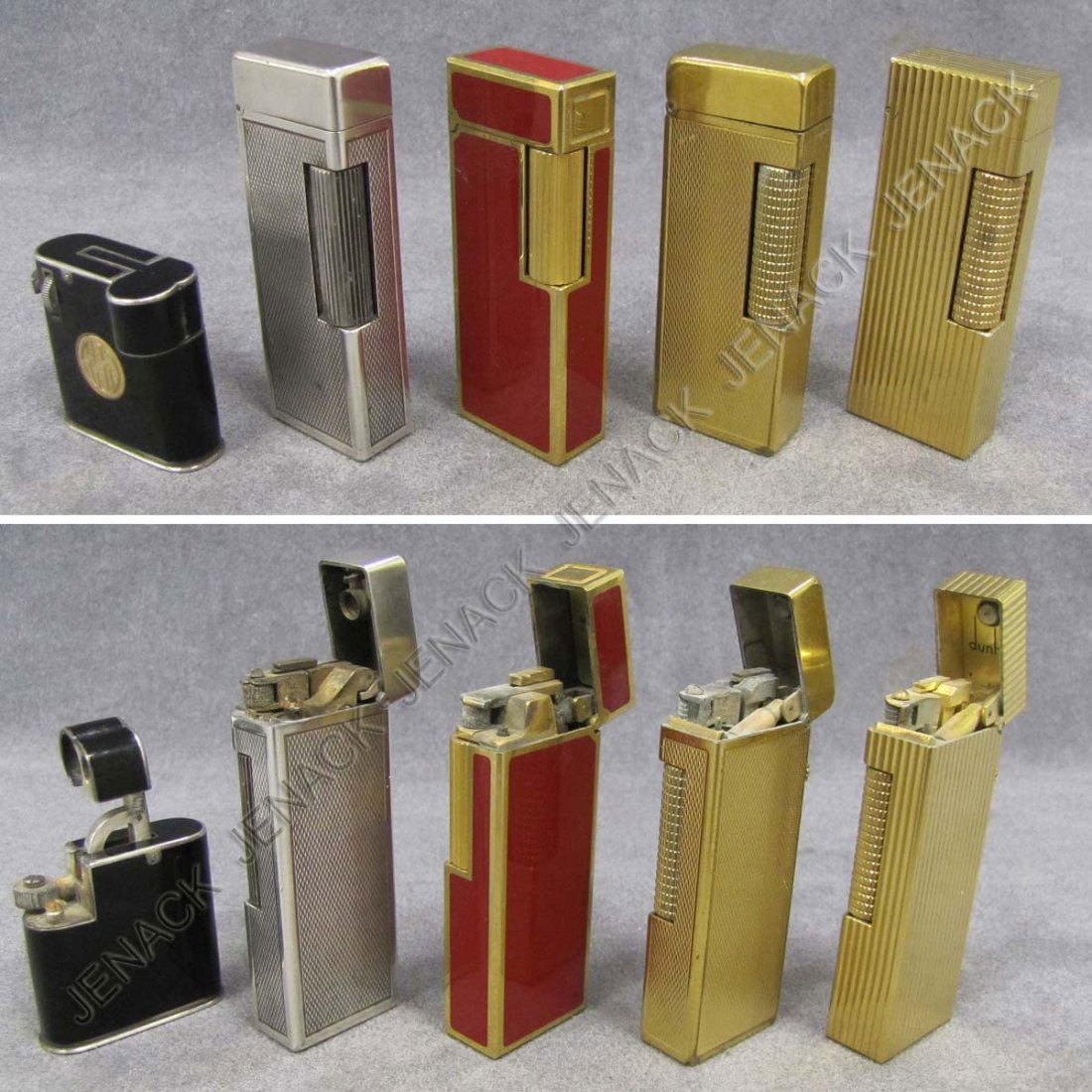 LOT (5) ASSORTED VINTAGE CIGARETTE LIGHTERS: LOT (5) ASSORTED VINTAGE CIGARETTE LIGHTERS INCLUDING (3) DUNHILL, (1) CARTIER, (1) MAROMON. HEIGHT 1 3/8-2 1/2"