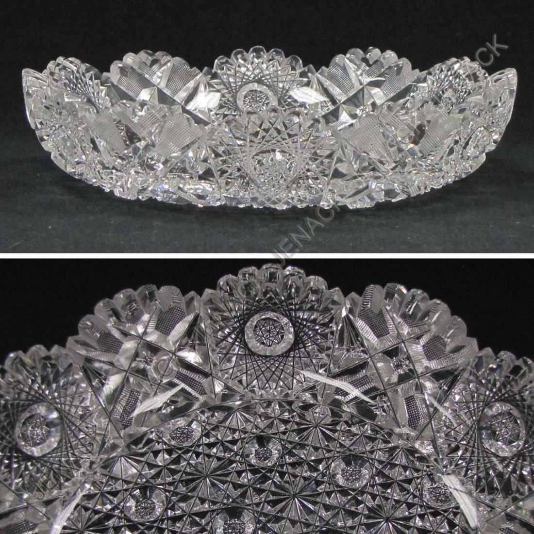 HUNT BRILLIANT CUT GLASS BOWL: HUNT BRILLIANT CUT GLASS BOWL, SIGNED. DIAMETER 9ö
