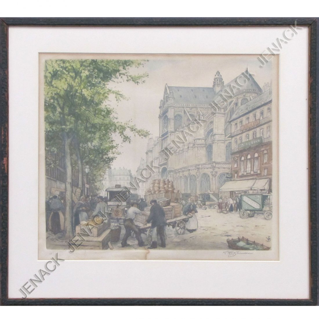 TAVIK FRANTISEK SIMON (CZECH 1877-1942), ETCHING : TAVIK FRANTISEK SIMON (CZECH 1877-1942), ETCHING AND AQUATINT, STREET SCENE, SIGNED #66. PLATE 13 X 15"; FRAMED AND GLAZED-19 1/2 X 21"